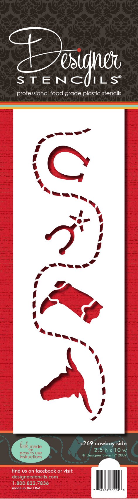 Designer Stencils Cowboy Cake Stencil Side, Beige/Semi-Transparent, 2.5 X 10 ''