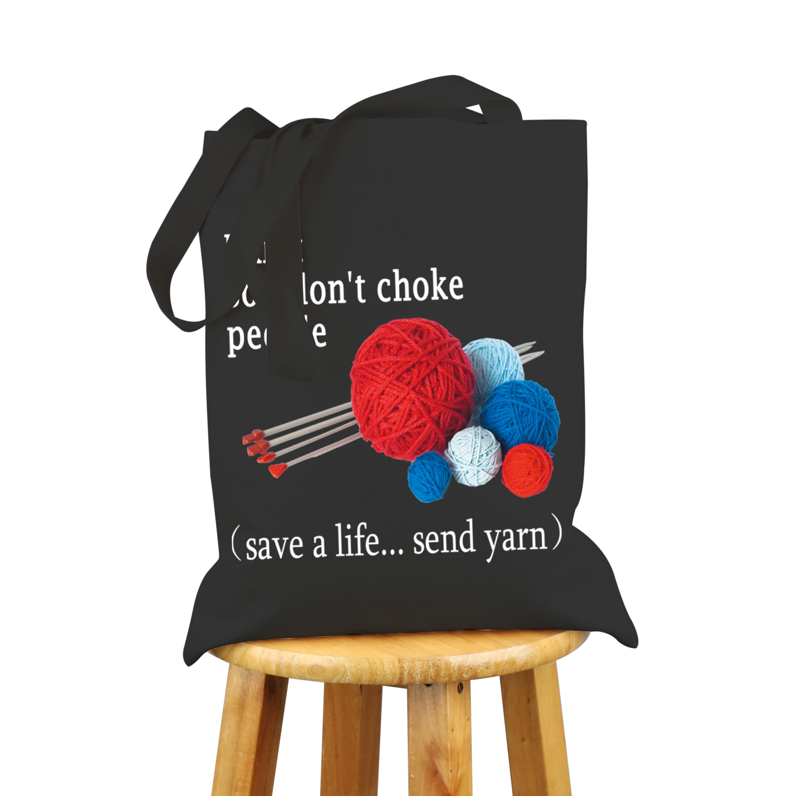 Vamsii I Knit So I Don'T Choke People Tote Bag Funny Knitting Lover Gifts Shoulder Bag Knitter Gifts Yarn Storage Bag (Blk-Send