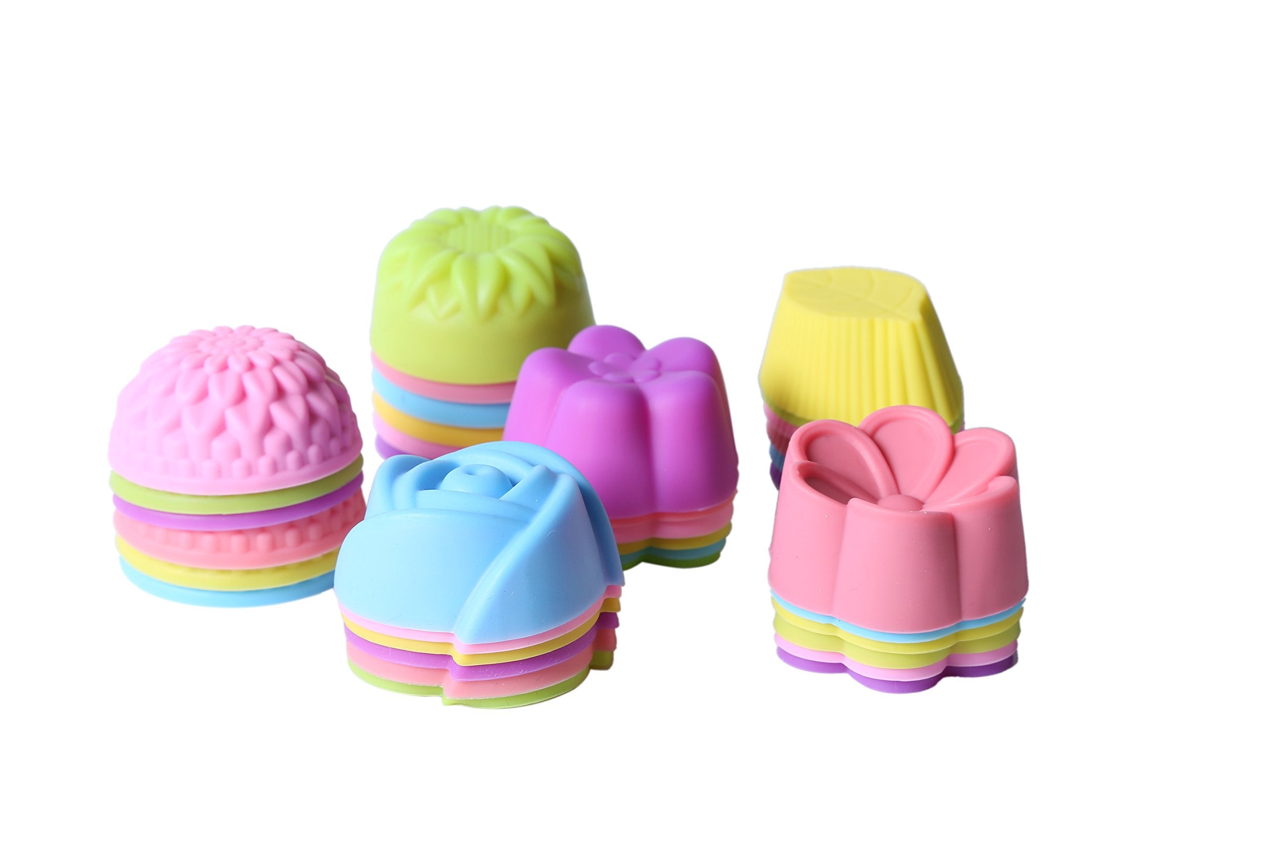 Magik 36 Pcs Reusable Non-Stick Silicone Mini Baking Muffin Cupcake Chocolate Cups (Assorted Flowers 2)
