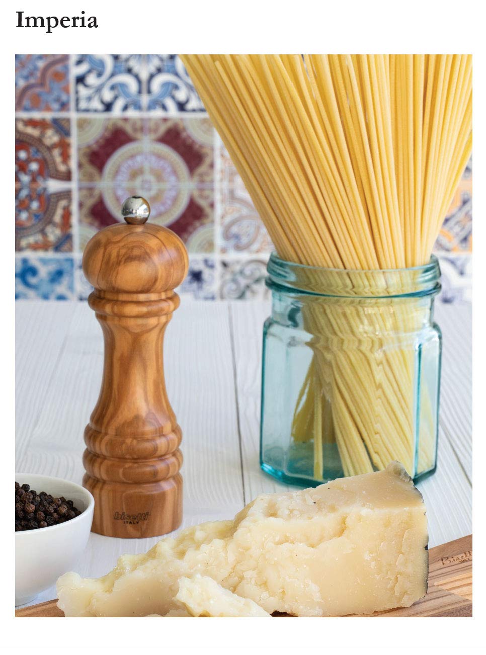 Bisetti Imperia 9.8 Inch Olive Wood Salt Mill With Adjustable Grinder
