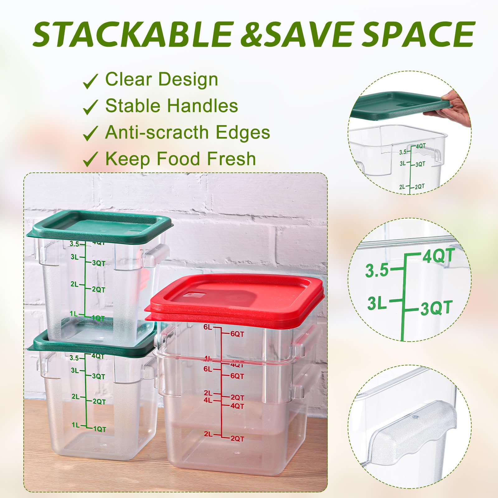 Lallisa 4 Pcs 6 Qt And 4 Qt Food Storage Containers With Lids And Handles Square Food Containers With Scales Polycarbonate Air T