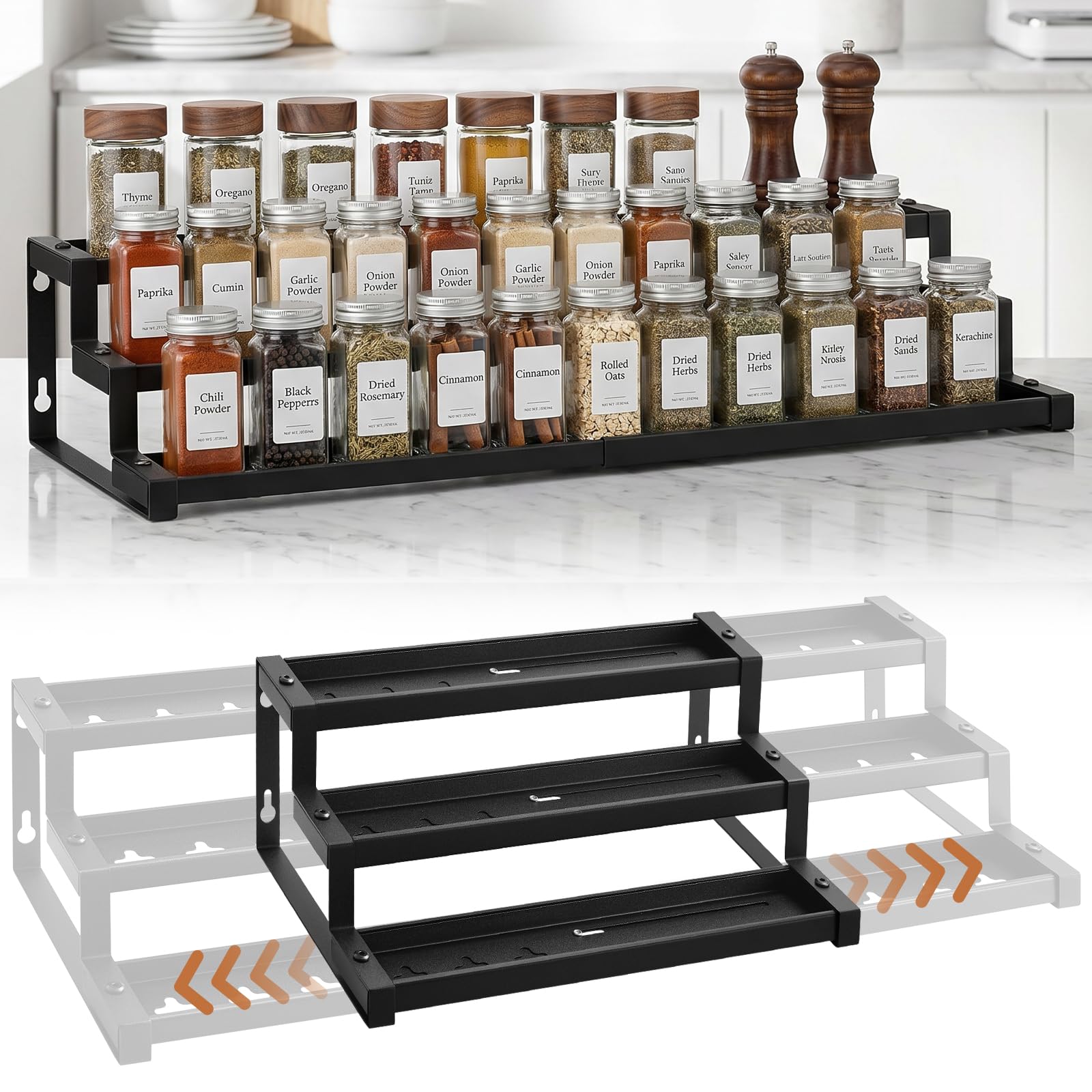 Expandable Spice Rack Organizer for Cabinet, Supports 17.6 lbs Per Tier