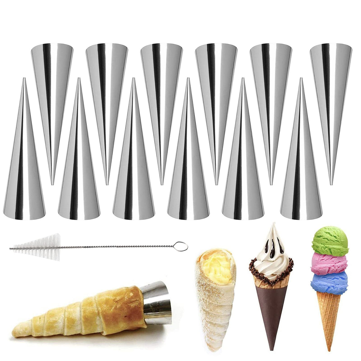 Non-Stick Cream Cannoli Tubes, Fantasyday 12 Pcs Stainless Steel Baking Cones Pastry Roll Horn Croissant Mold Cannoli Shells Wit