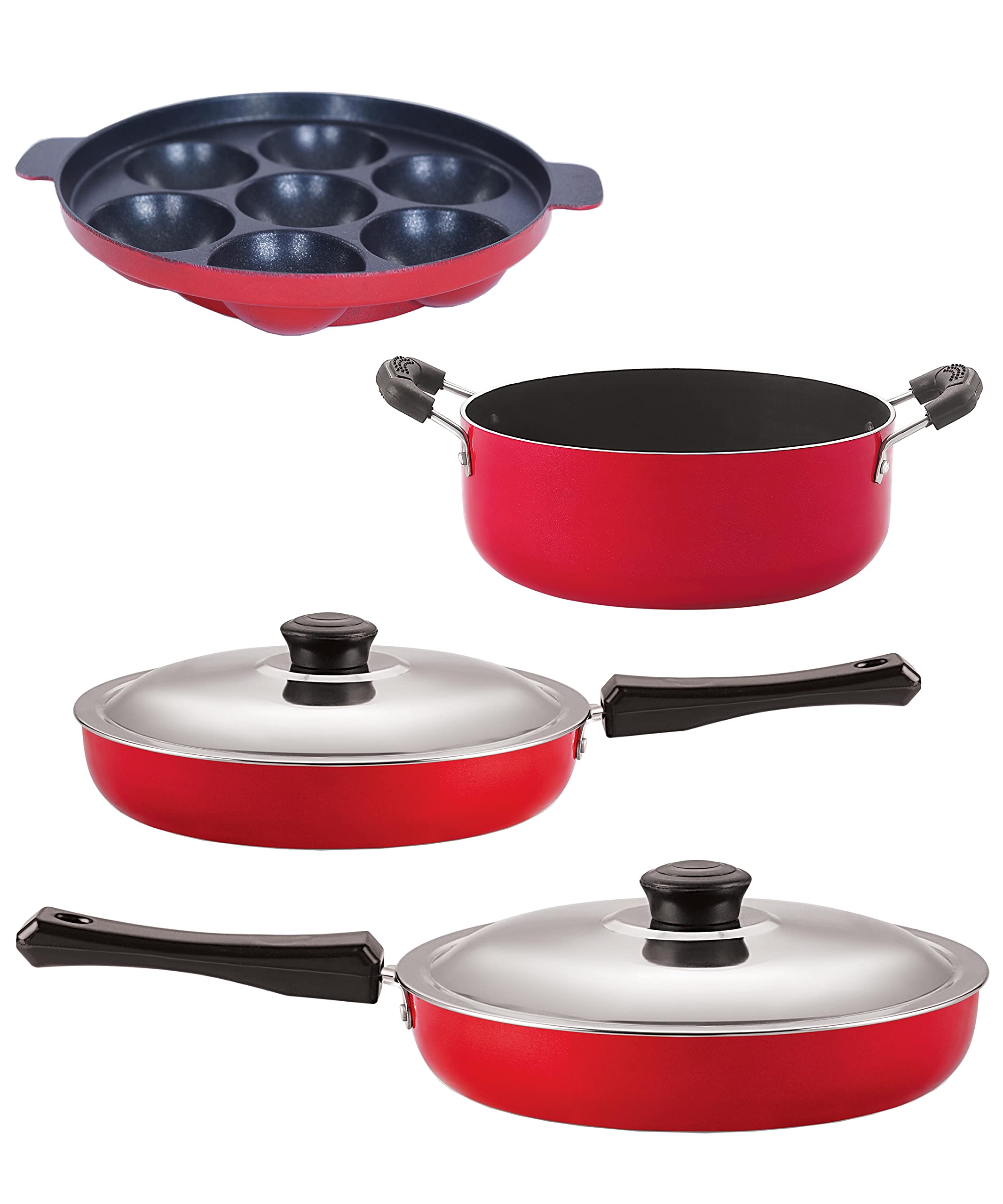 Nirlon Gas Compatible Non Stick Aluminium Cookware Set Of 4 Pieces (Fp11_Fp12_Ap7_Cs24)
