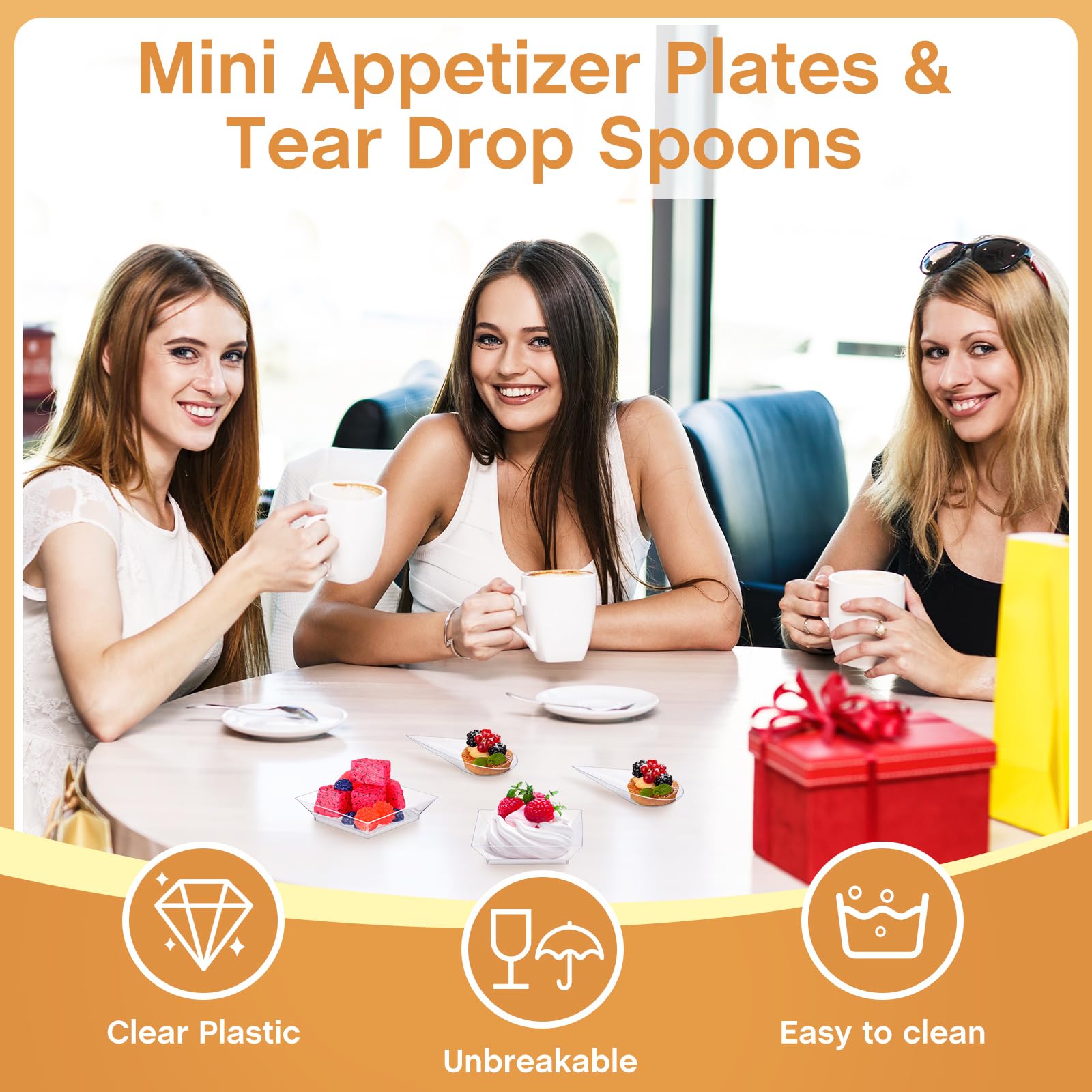 Rozer Mini Appetizer Plates And Tear Drop Spoons For Weddings Party 2.5 X 2.5 Inches 4 X 2 X 0.5 Inches Plastic Mini Dessert Pla