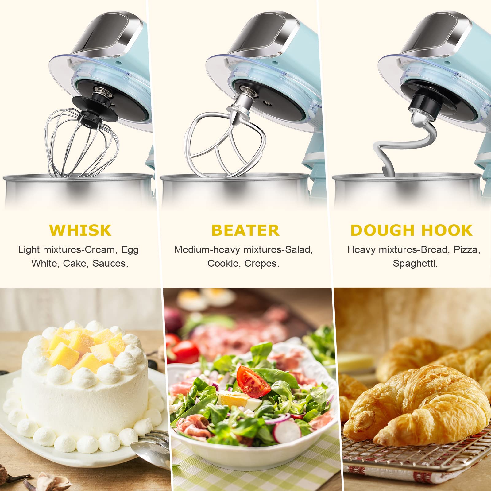 Kitchen in the box Stand Mixer, 3.2Qt Electric Food Mixer, 6 Speeds, Blue, ABS Plastic, Stainless Steel, Lightweight for Daily Use