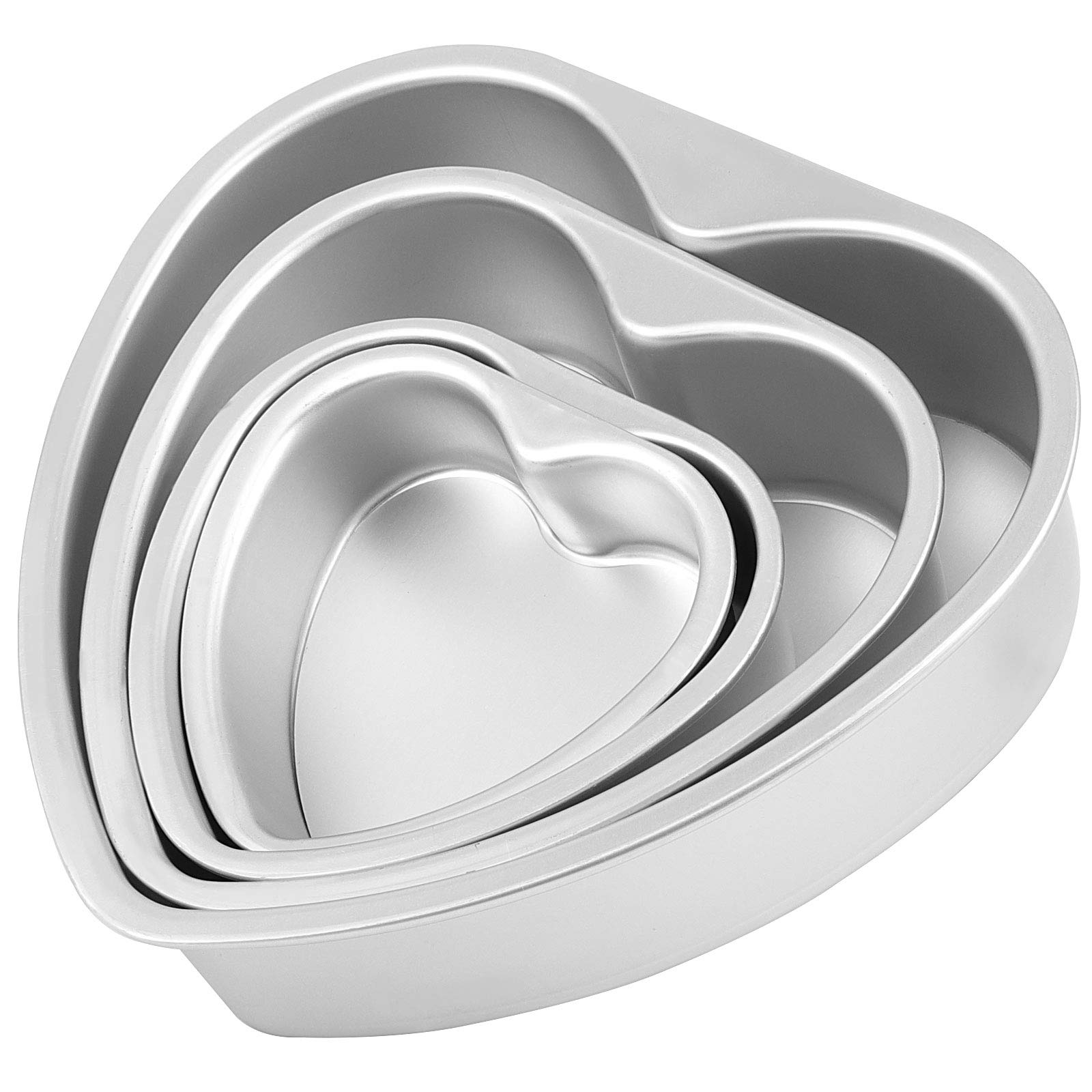 Zoenhou 4 Pcs 5'' 6'' 8'' 10'' Heart Shaped Cake Pans With Removable Bottom, Aluminum Heart Shaped Cake Pans Set, Non Stick Hear
