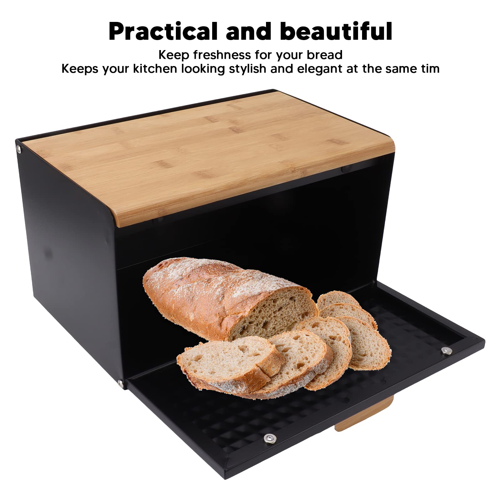 Fdit Wooden Bread Box Baking Overweight Storage Box Square Lid Bin Vintage Large Capacity Bamboo Wood Iron Bread Loaf Trash Garb