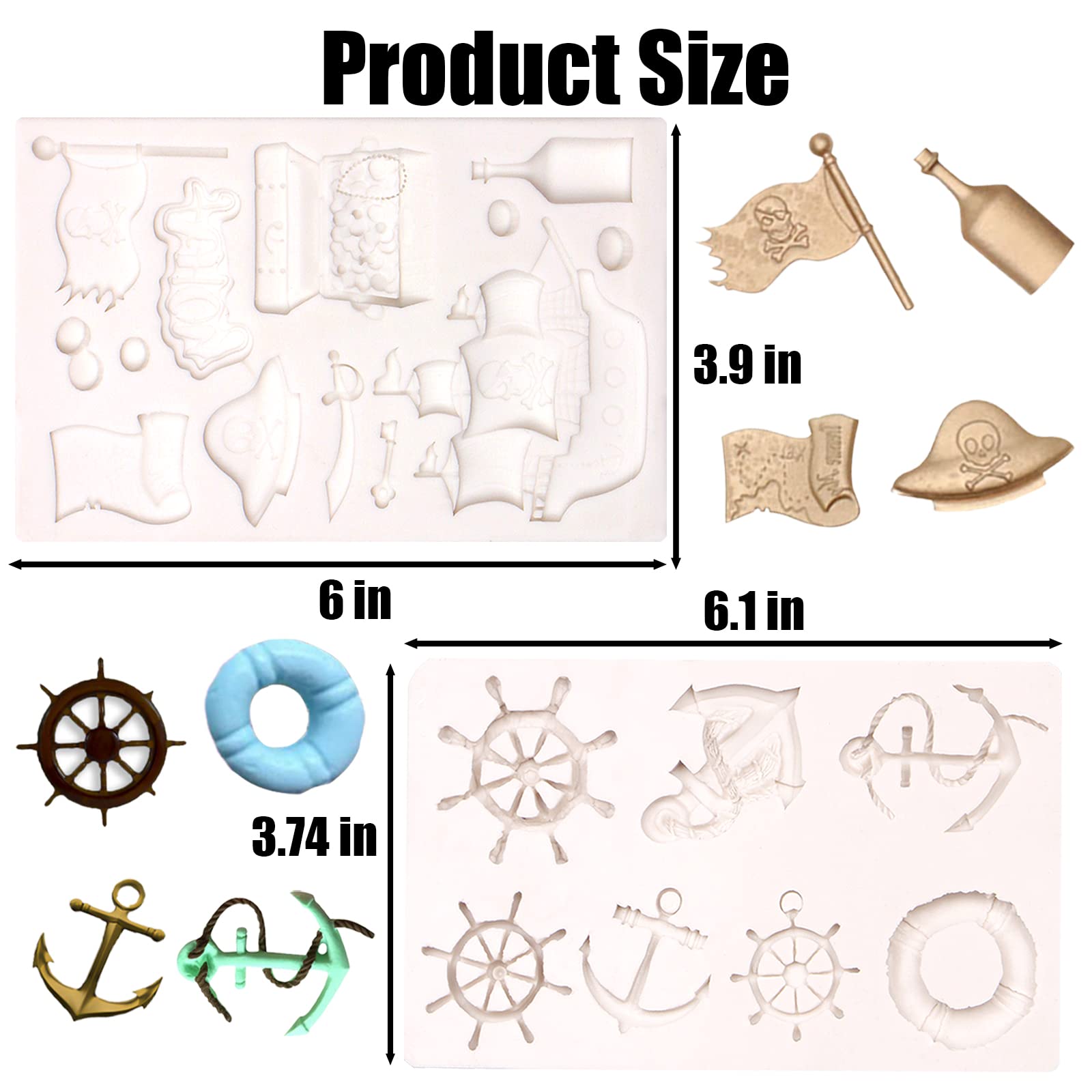 Pirate Silicone Molds 2 Pcs, Treasure Chest Ship Chocolate Fondant Mold For Diy Cake Decoration, Candy Sugar, Cupcake Topper