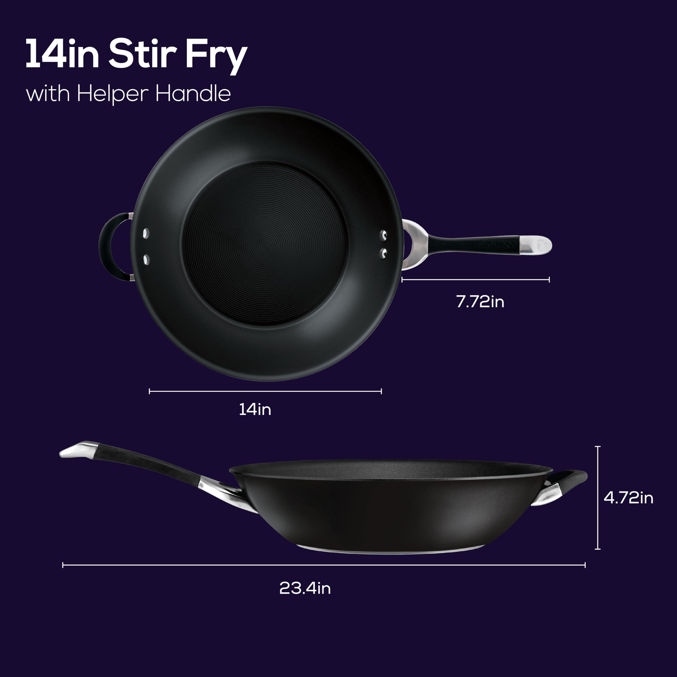 Circulon Symmetry Hard Anodized Nonstick Stir Fry / Wok Pan With Helper Handle - 14 Inch, Black