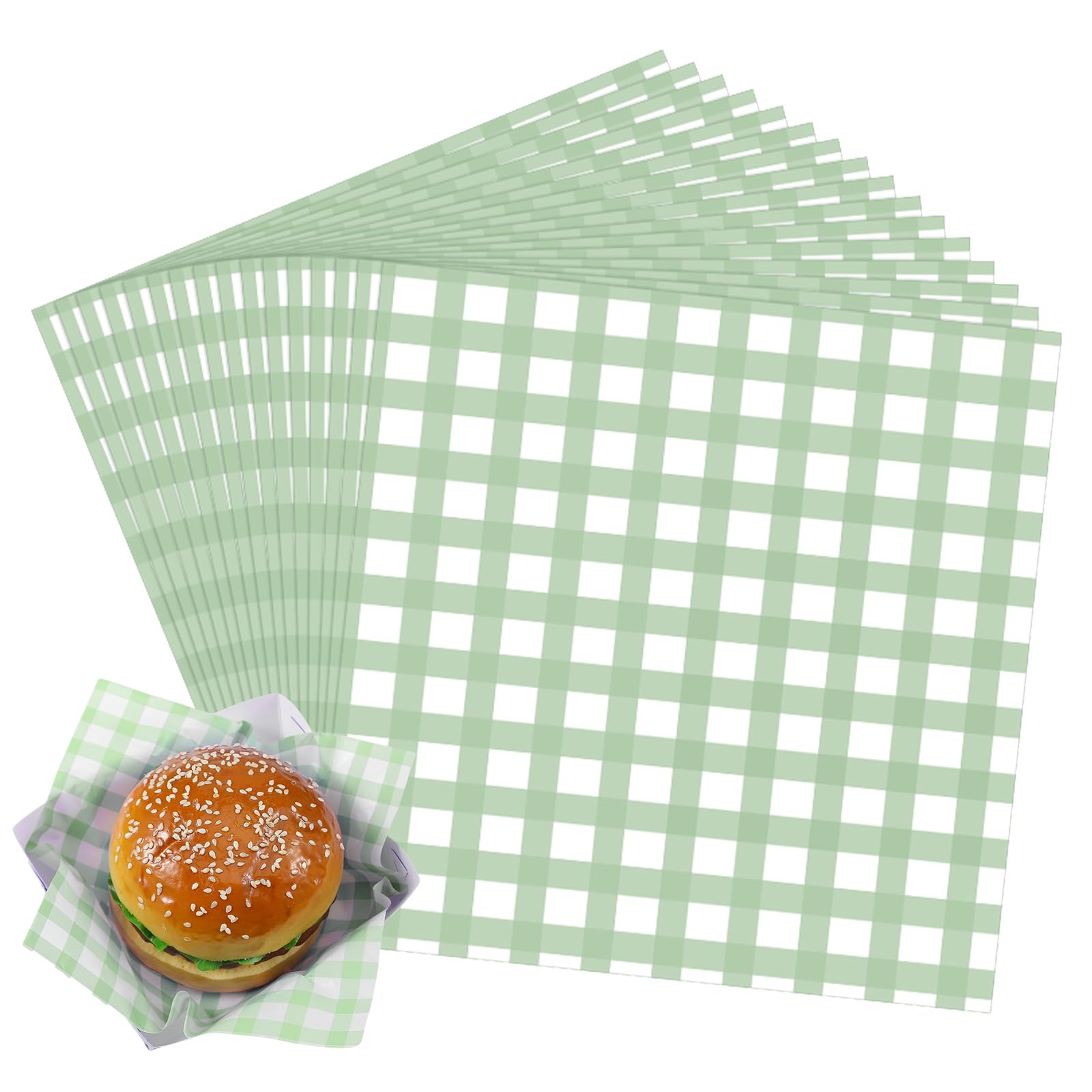 Honeydak 200 Pcs Checkered Wax Paper Sheets 7 x 7 Inch Checkered Deli Paper Sheets Food Basket Liners for Sandwich Burger Grease