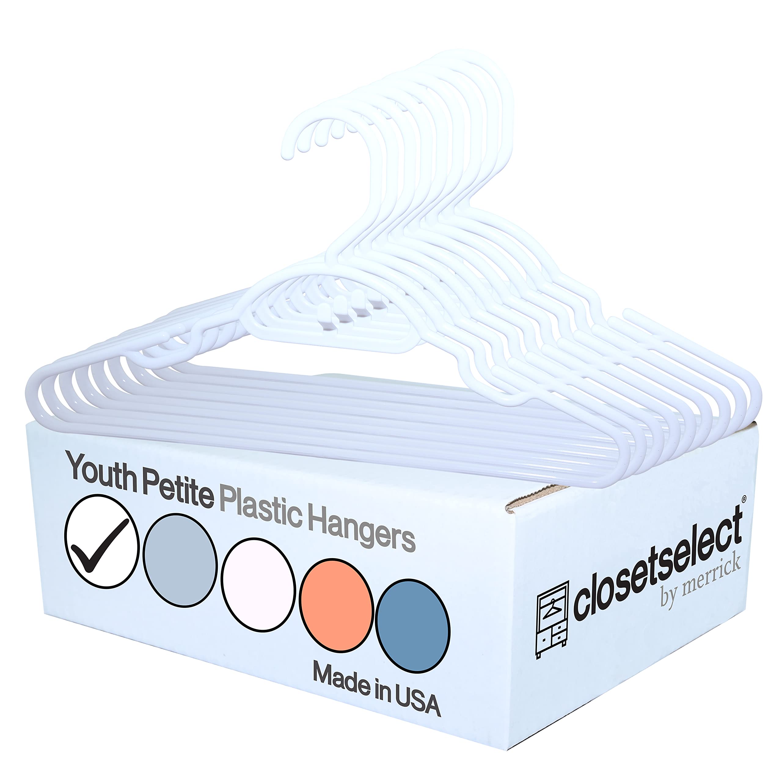 30 Pk Youth Petite Plastic Hangers For Children Clothes Sizes 8 To 14, Petite, Teen, Preteen, Junior, 30 Pack (White)