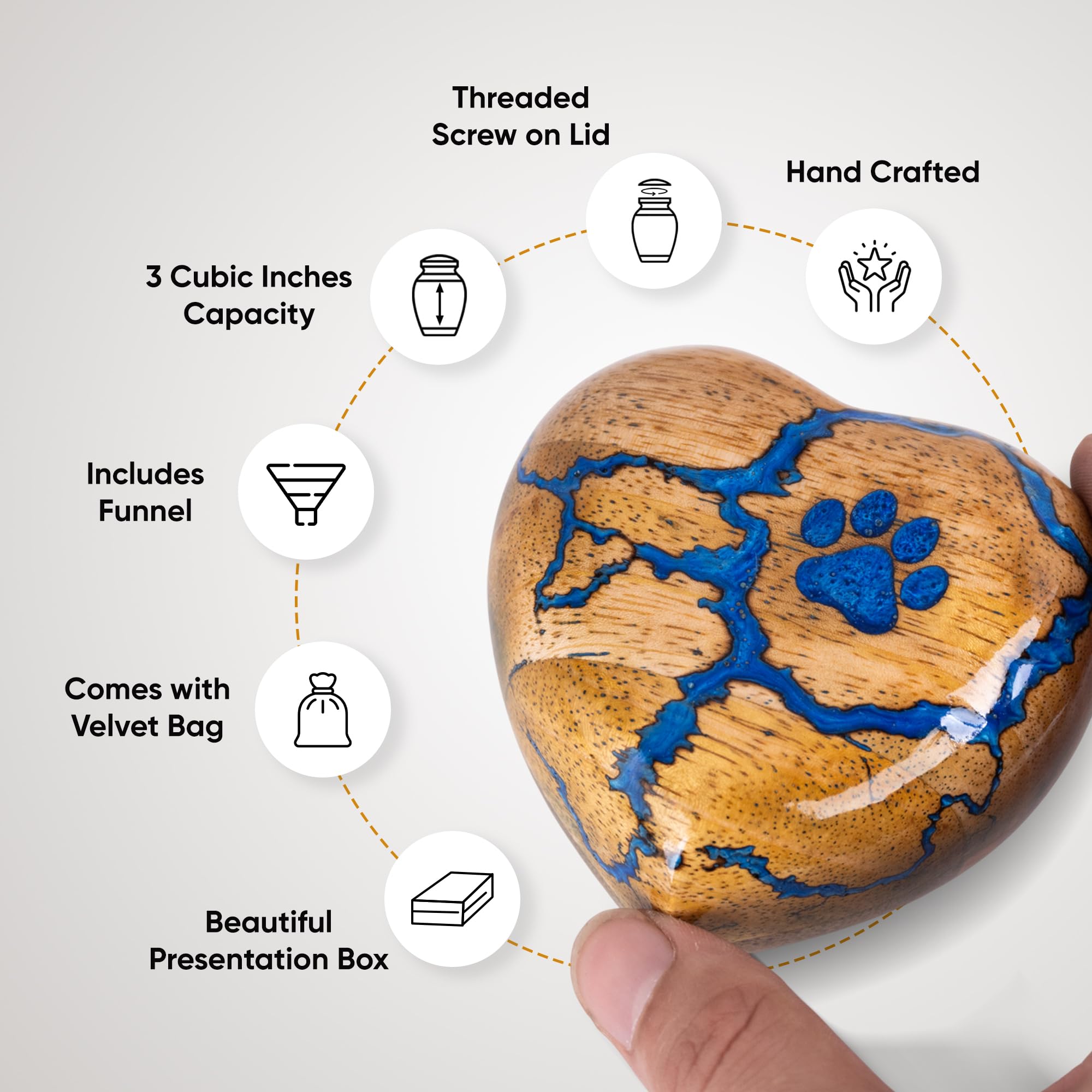 STONLIF Wooden Heart Shaped Pet Cremation Urns for Dog/Cat Ashes 3 Cu/in - Urn for Ashes for Dog, Urns for Cats - Pet Memorial R