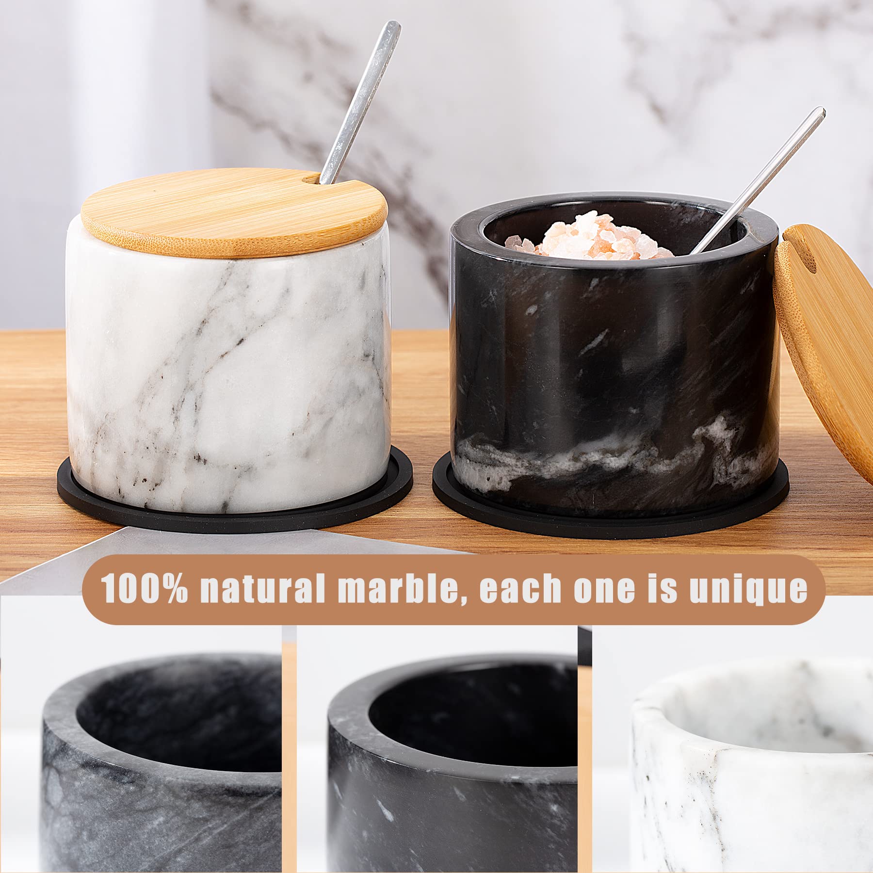 Nhkrte Marble Salt Cellar Set, 2 Pcs 11Oz Salt And Pepper Bowls, Handcrafted From Natural Marble Gift For Mothers Day(White & Bl