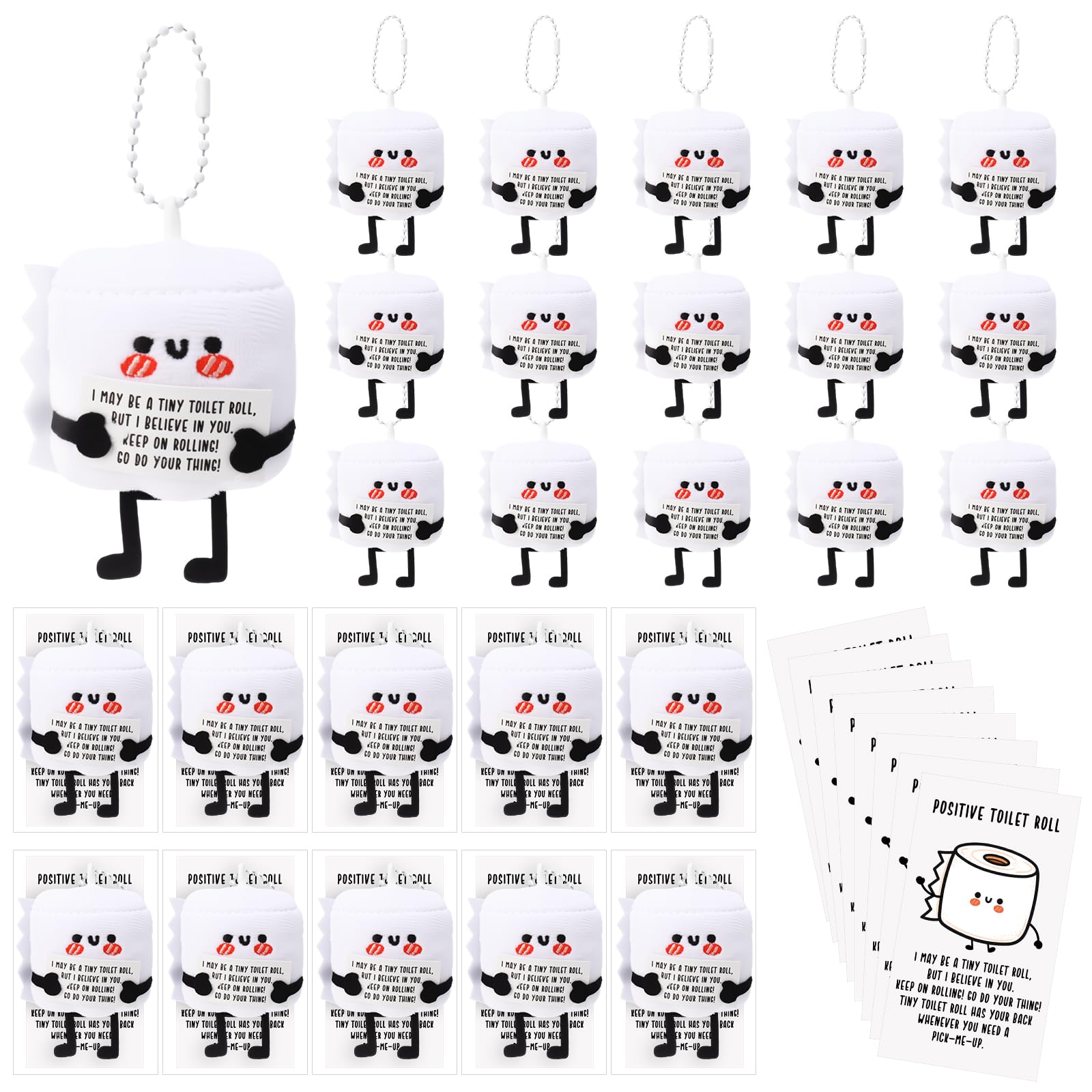 Hotop 20 Set Positive Support Keychains Bulk, Mini Toilet Paper Plush Keychains with Motivational Cards and Emotional Christmas 