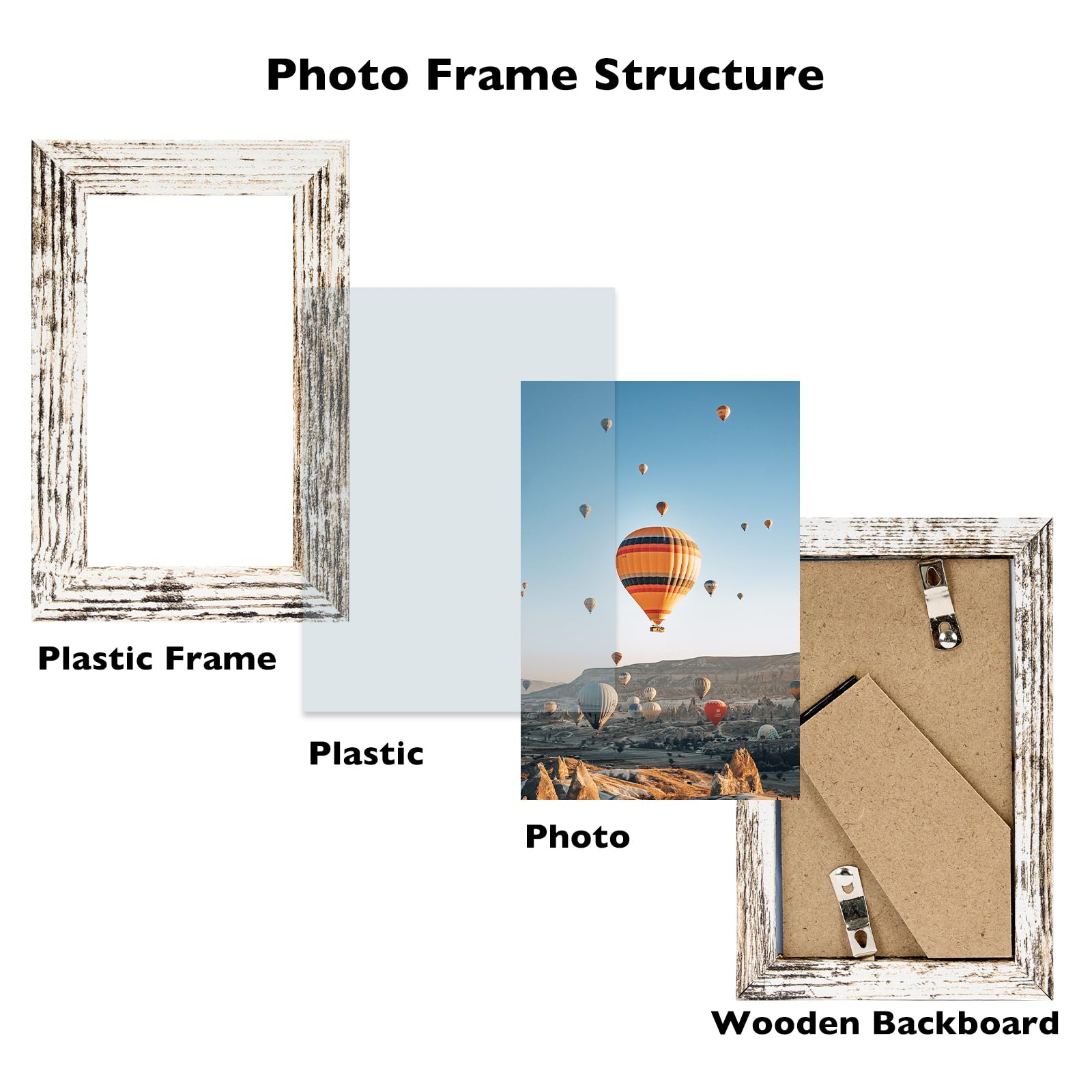 JCJMY 3x5 Picture Frame for Tabletop, 3 x 5 Photo Frame with Shatter Resistant Plexiglass, Sturdy 3 by 5 Poster Frame, Rustic Wh