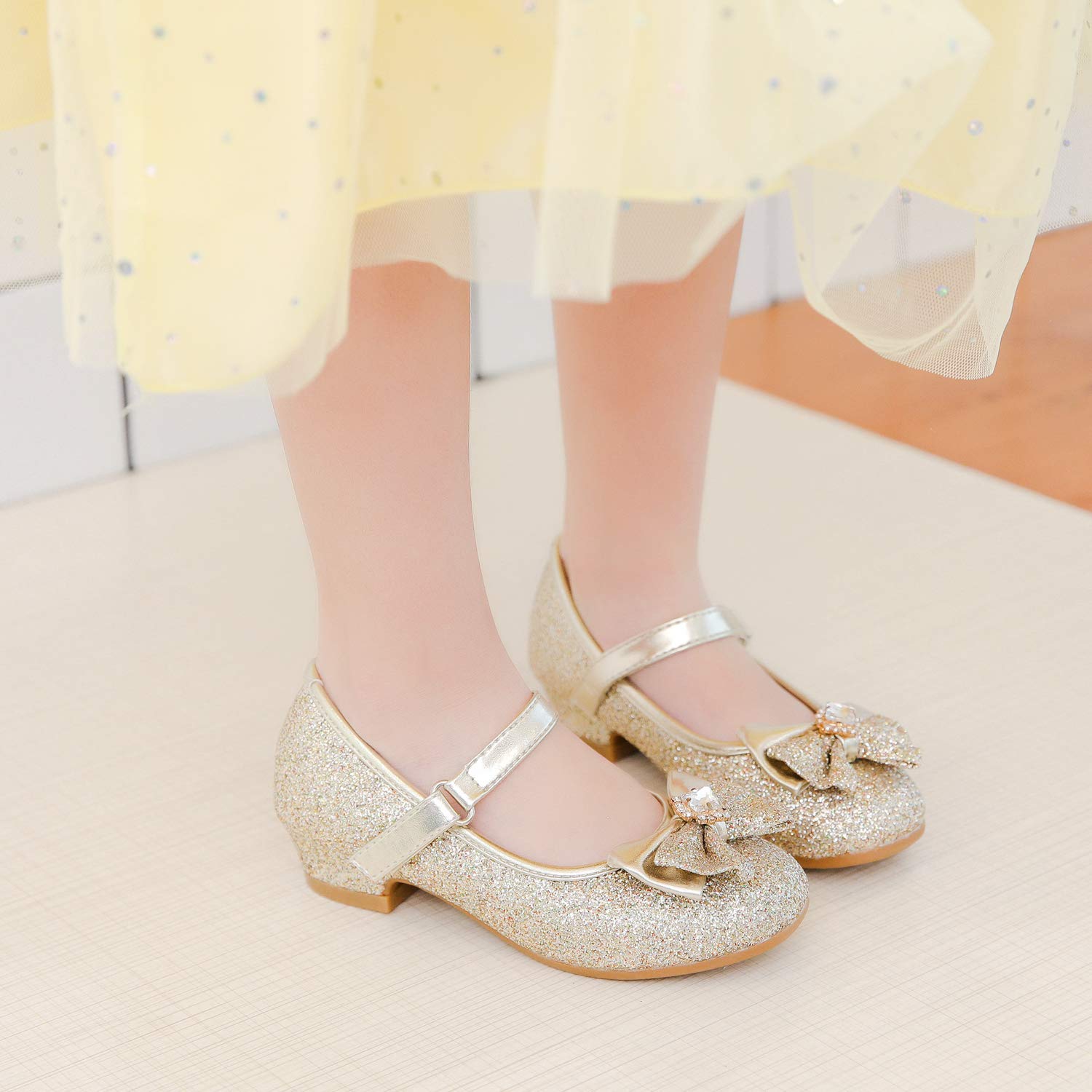 Furdeour Mary Jane Gold Shoes For Toddler Girls Wedding Party Prom Sequins Glitter Flower Girls Shoes Princess Size 12 Dress Up