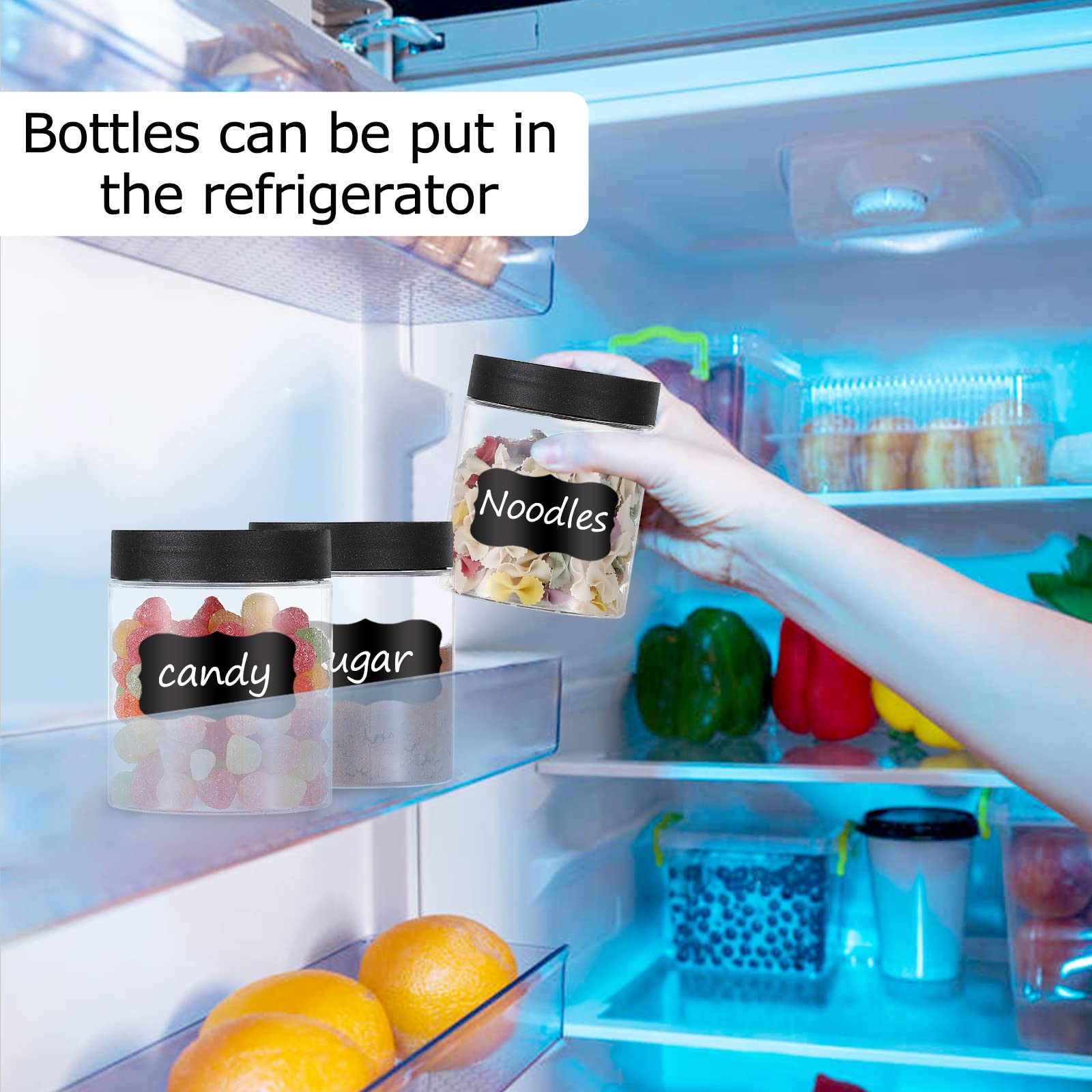 48Pcs 8Oz Plastic Jars With Screw On Lids, Pen And Labels Refillable Empty Round Slime Cosmetics Containers For Storing Dry Food