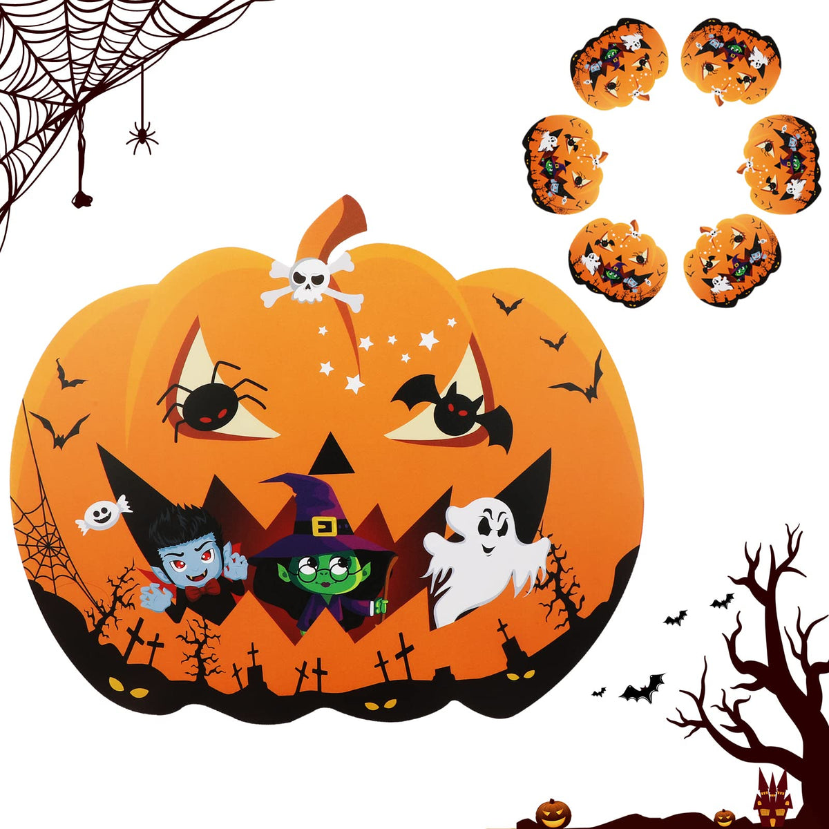 6Pcs Halloween Placemats, Creative Pumpkin Shape Place Mats, Happy Halloween Witch Ghost Vampire Table Mats, Waterproof Pvc Dini