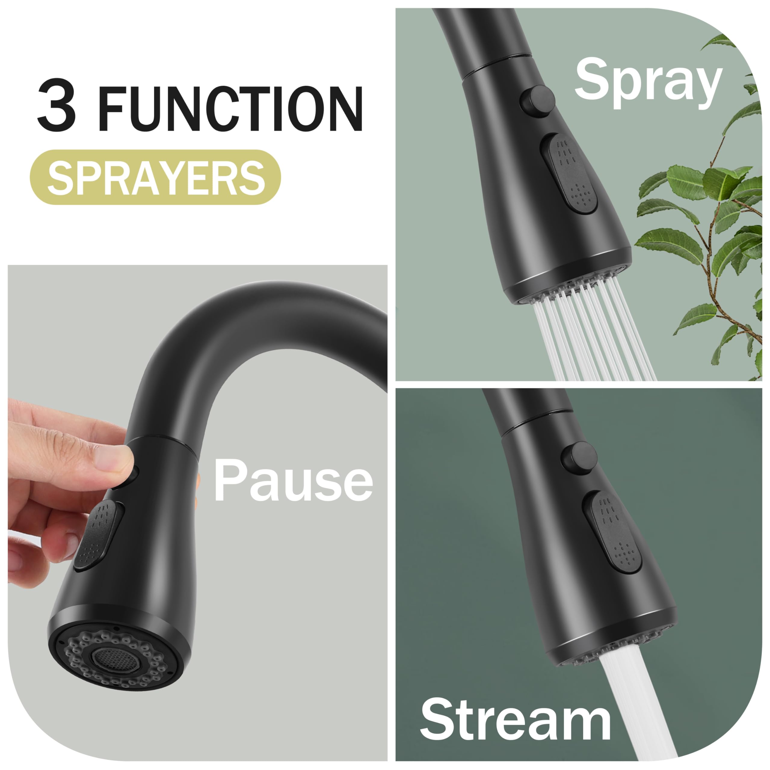 Herogo Black Kitchen Sink Faucet Set With Pull Down Sprayer And Soap Dispenser, Stainless Steel Rv Outdoor Kitchen Faucet For 1-