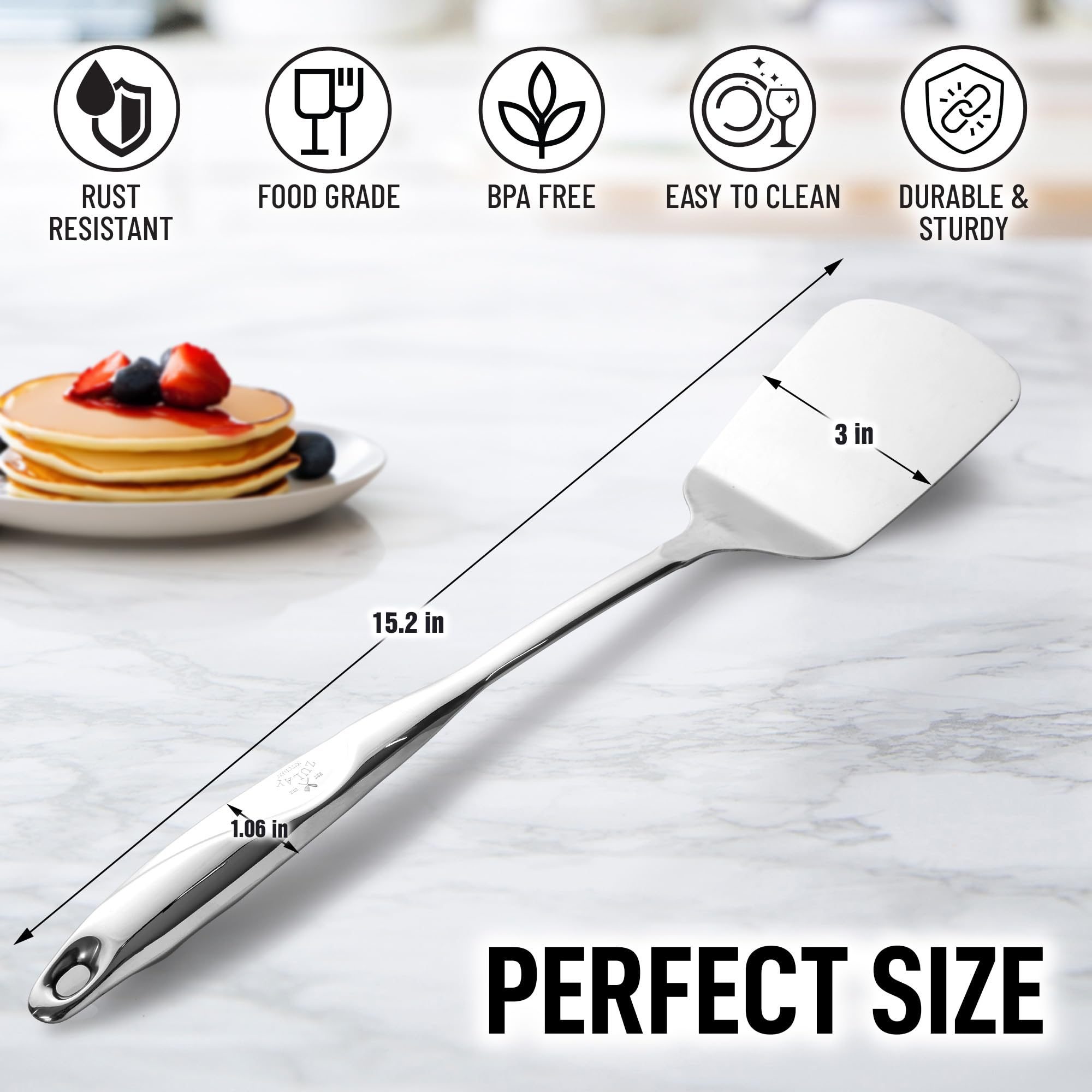 Zulay Kitchen Premium Stainless Steel Metal Spatula - Cooking Spoon Turner - Durable Cooking Utensil With Ergonomic, Easy To Use
