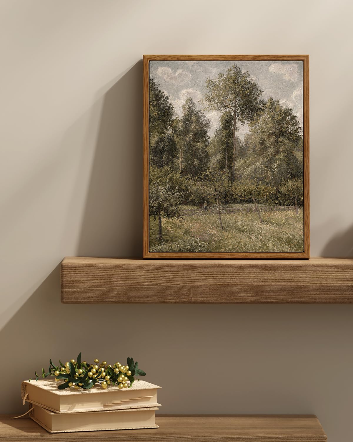 Insimsea Framed Canvas Prints Art Vintage Decor, Farmhouse Wall Art, Poplars Oil Pantings Wall Pictures, Nature Rustic Scenery L