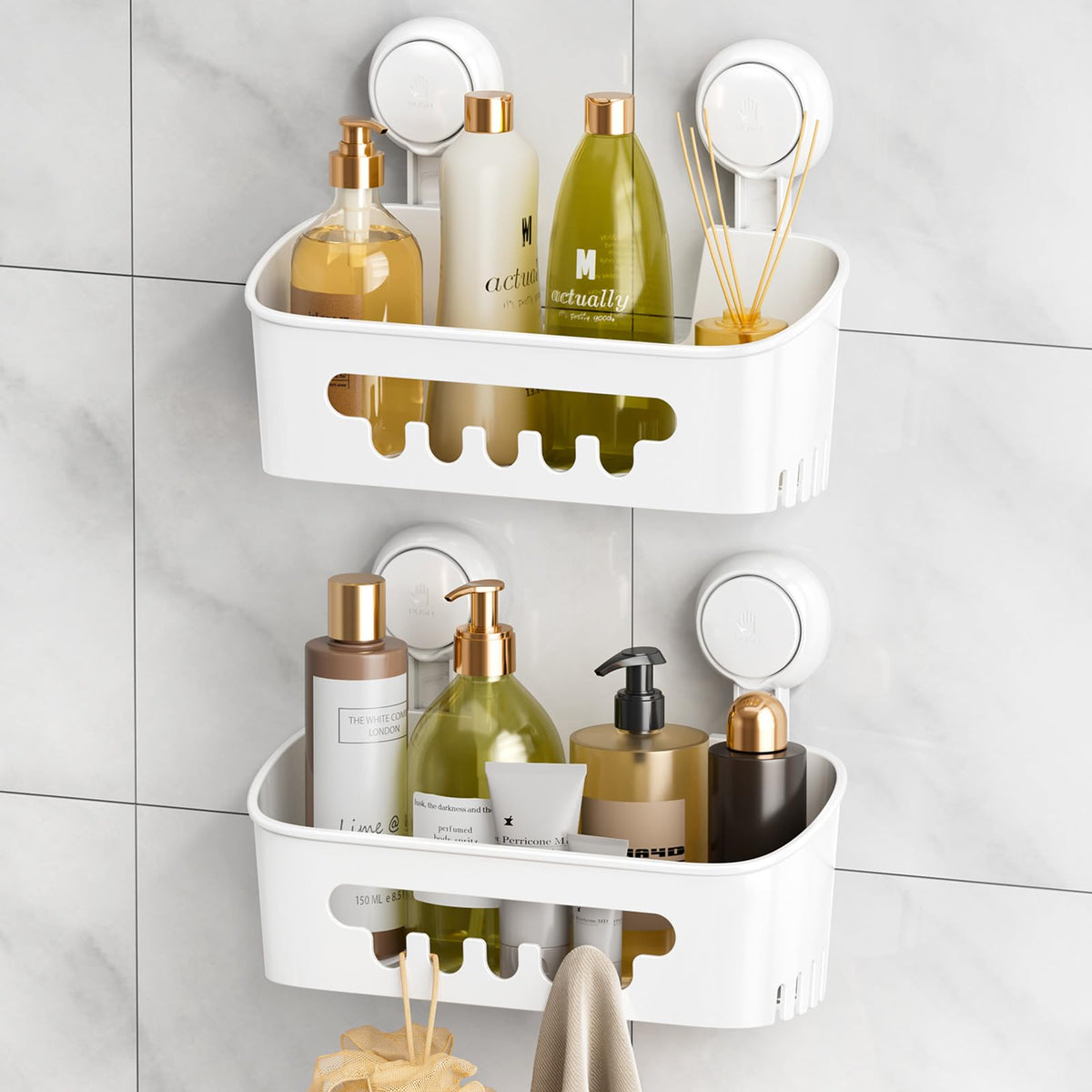 Leverloc Shower Caddy Suction Cup Shower Shelf Shower Basket Suction Pack Of 2 Removable Powerful Suction Cup Bathroom Organizer