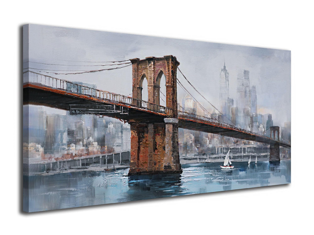 Ardemy Brooklyn Bridge Wall Art Canvas Cityscape Abstract Skyline New York City Painting, Modern Nyc Picture Framed For Bedroom