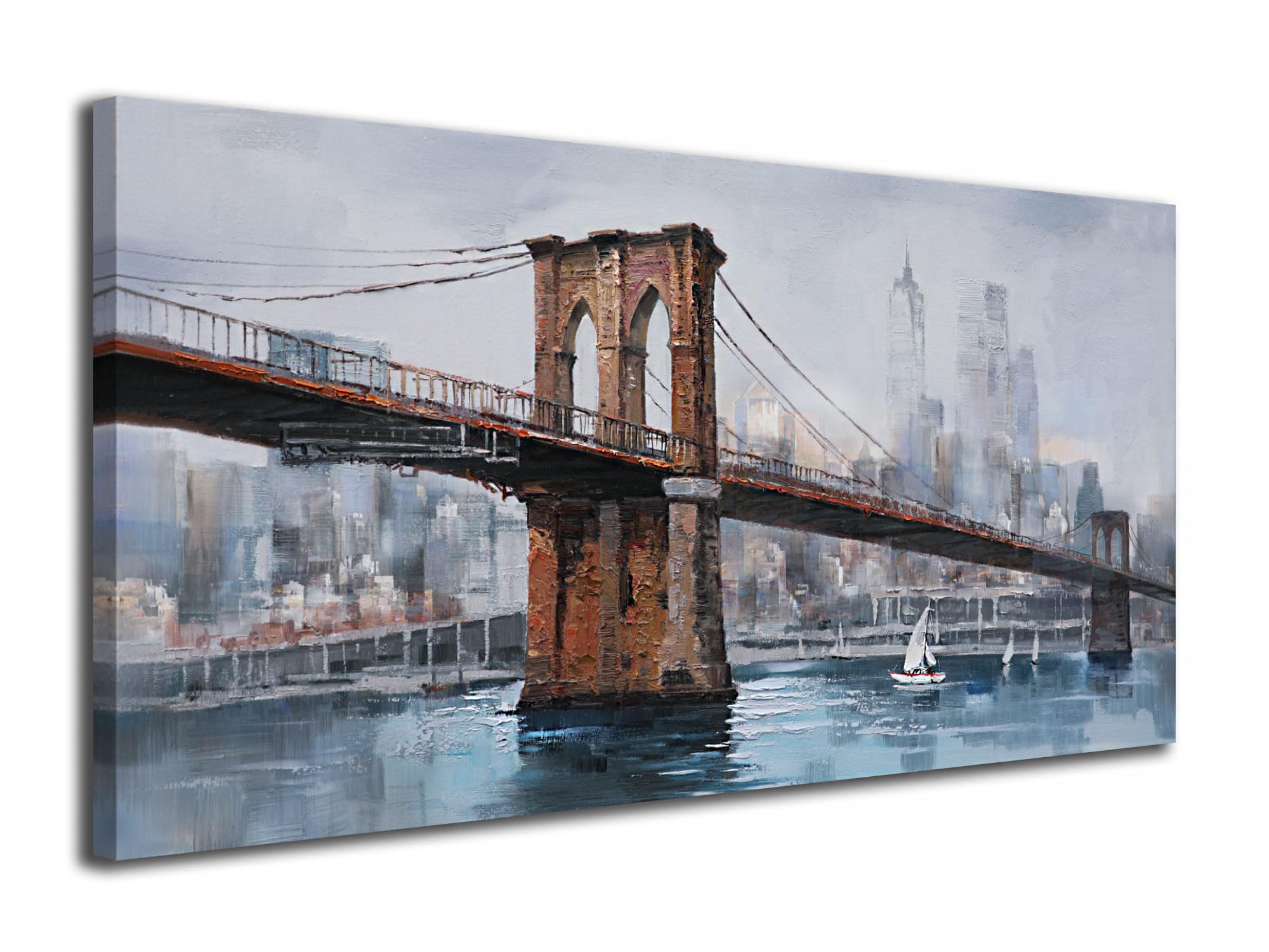Ardemy Brooklyn Bridge Canvas Wall Art Abstract Skyline New York City Painting Prints, Modern Brooklyn Bridge Colorful Nyc Pictu