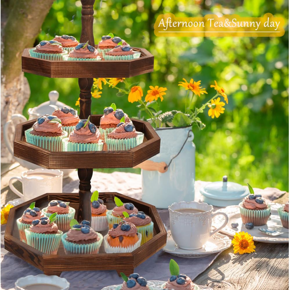 3 Tiered Decorative Tray, Wood Serving Tray, Wooden Farmhouse Dessert Cupcake Stand, Wood Home Country Decor Tray, Table Fall Ki