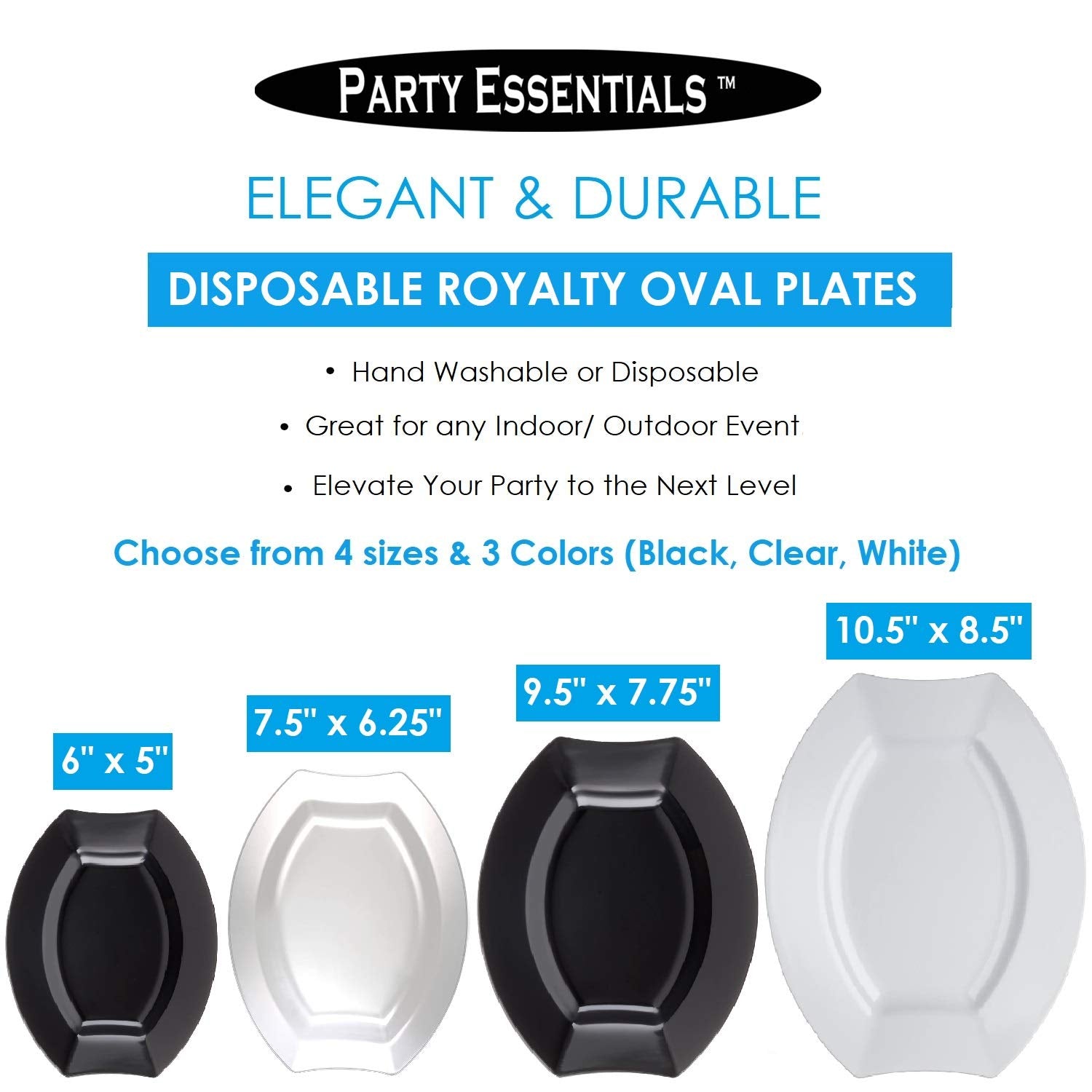 Party Essentials Party Supplies Fancy Plastic Dinnerware For Wedding/Birthday/All Occasions, Dinner Plates, 20-Count, White Oval