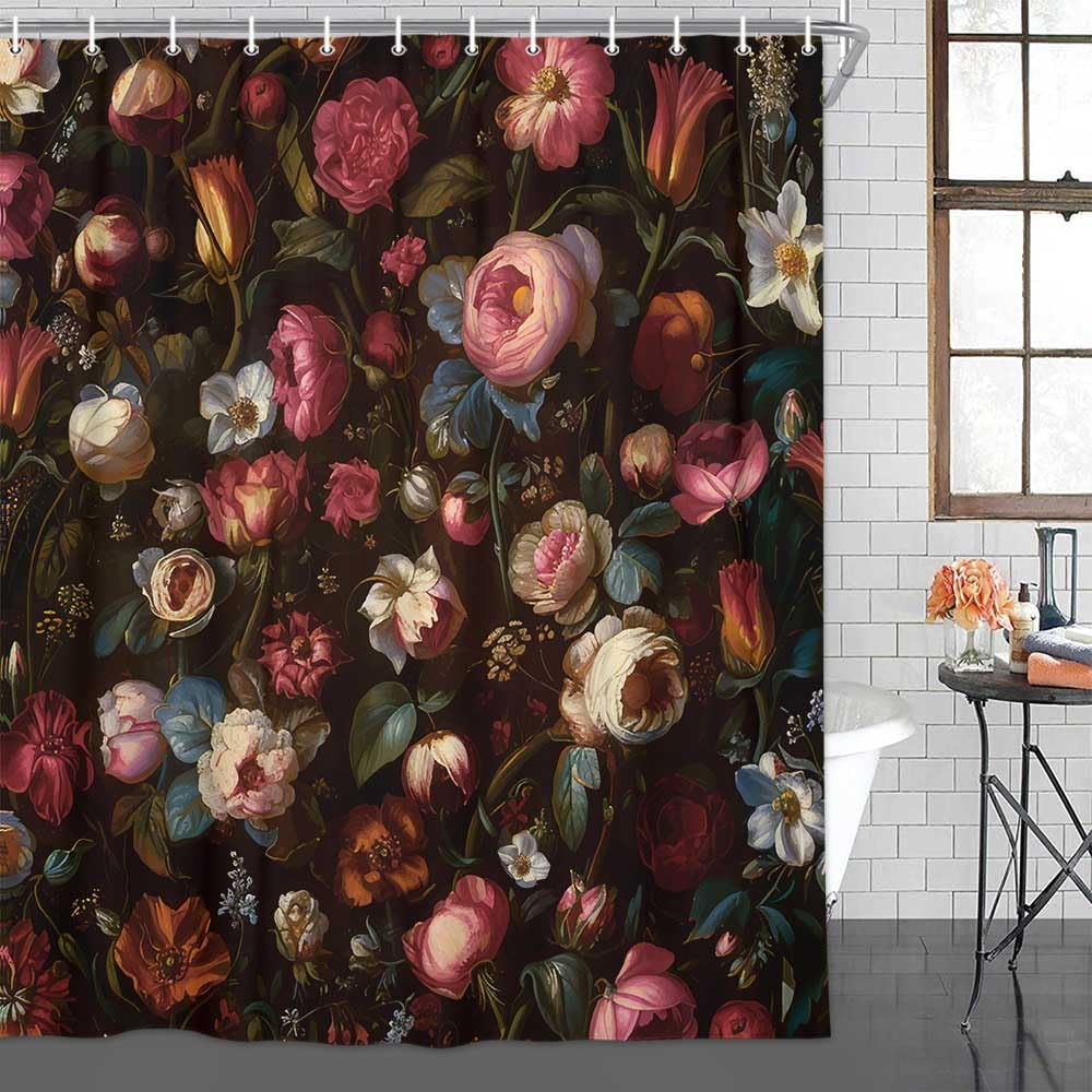 Drgilau Boho Floral Shower Curtain Set, Microfiber, Pink, 72"x72" with 12 Hooks, Vintage Farmhouse Decor