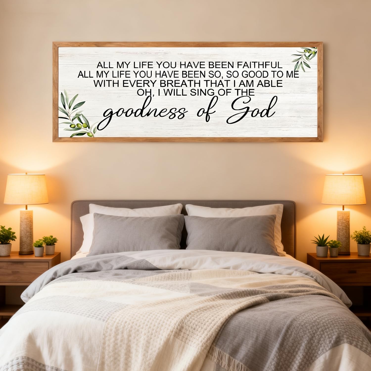 Goodness of God Christian Wall Decor: 40x15 Inch Large Framed Christian Inspirational Wall Art, Religious Scripture Quote Wooden