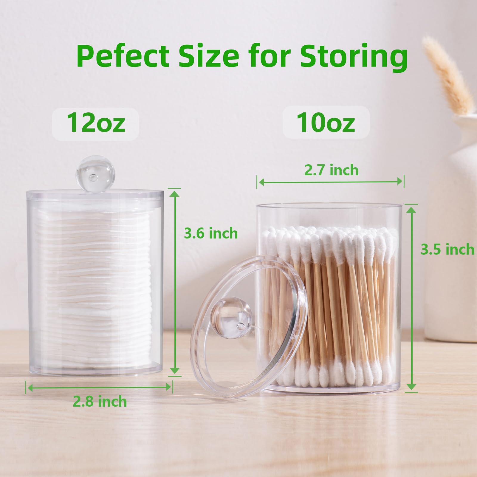 4 Pack Qtip Holder, Apothecary Jars Cotton Ball Holder Dispenser, Bathroom Jars With Lids Set For Cotton Round, Cotton Swab, 10O