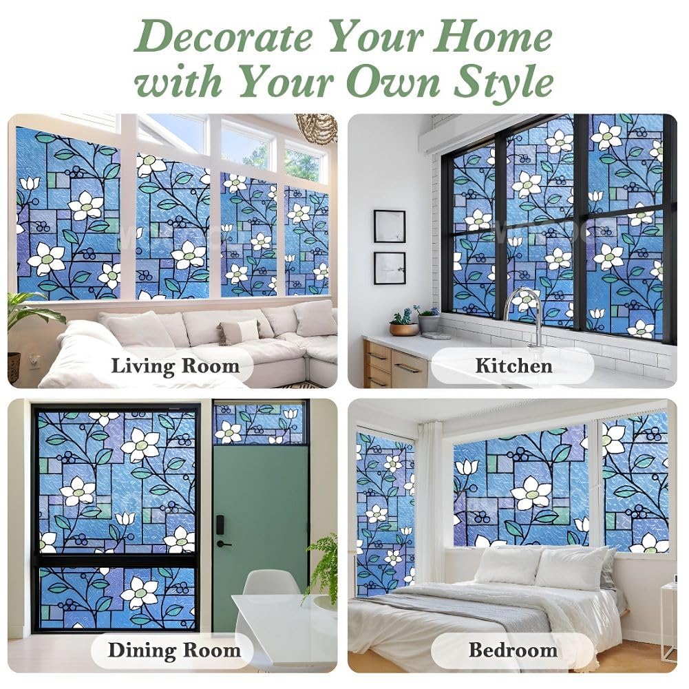 Mococo Sea Blue Privacy Window Film Frosting Film Window Sticker Frosted Vinyl Sheets For Front Door Bathroom Sidelight Small Wi