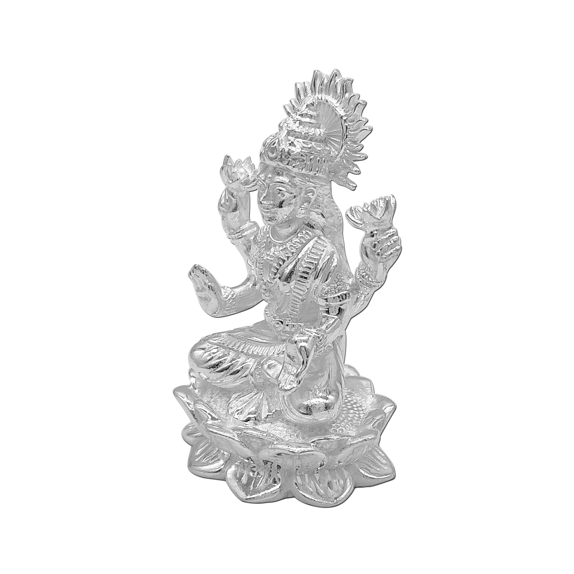 Maa Silver Pure Silver Laxmi Lakshmi Ji Bis Hallmarked Solid Idol/Murti With Lotus Kamal Base Perfect For Gifting & Pooja Use (9