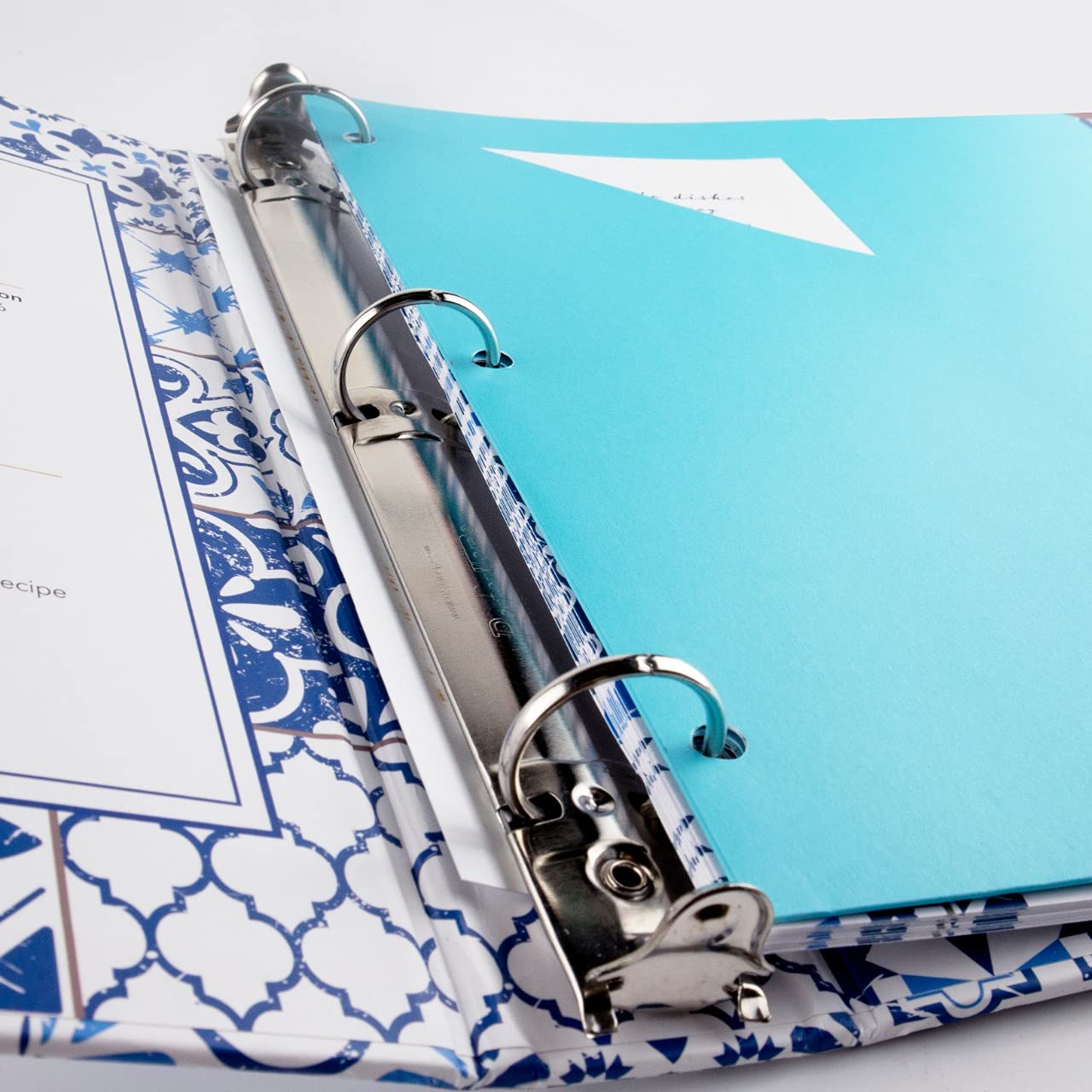 Cookbook Recipe Binder/Organizer  Blue Pattern 3-Ring Binder to Hold All Your Recipes and Recipe Cards  6 Tabbed Divider Sections  50 Matching Recipe Cards Included