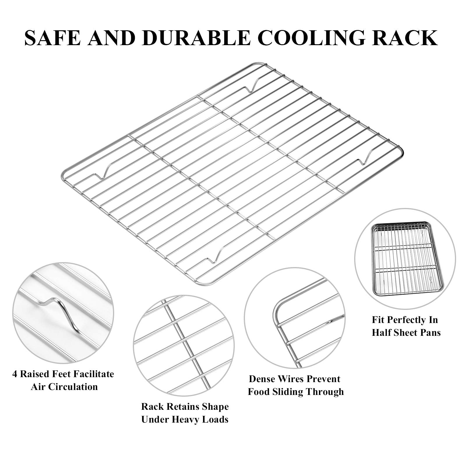 Deedro Baking Sheet With Rack Set [2 Sheets + 2 Racks], Stainless Steel Cookie Half Sheets Baking Pan Oven Tray With Cooling Rac