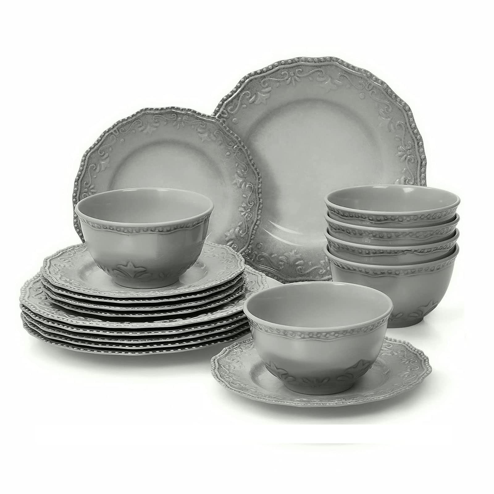 TP 18-Piece Dinnerware Set, Melamine Dinner Dishes Set with Bowls and Salad Plates, Non-breakable Lightweight, Service for 6 (Gr