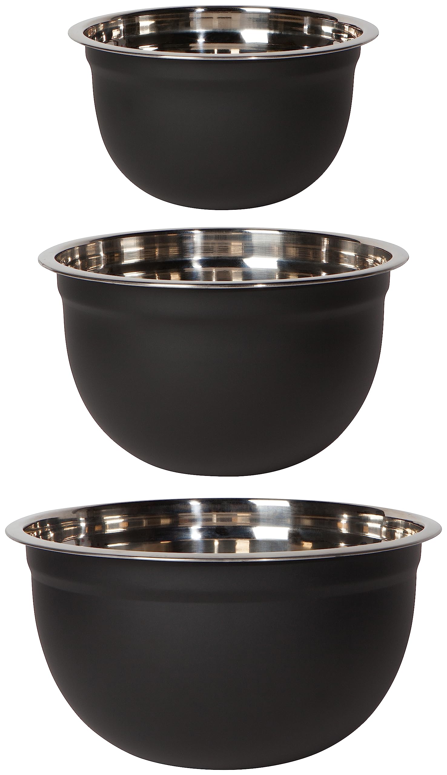 Now Designs Matte Coated Steel Mixing Bowls, Black, 5 Qt, 3 Qt, 1.5Qt, D7Xh3.57 / D9Xh4.75 / D10.25Xh5In, Set Of 3