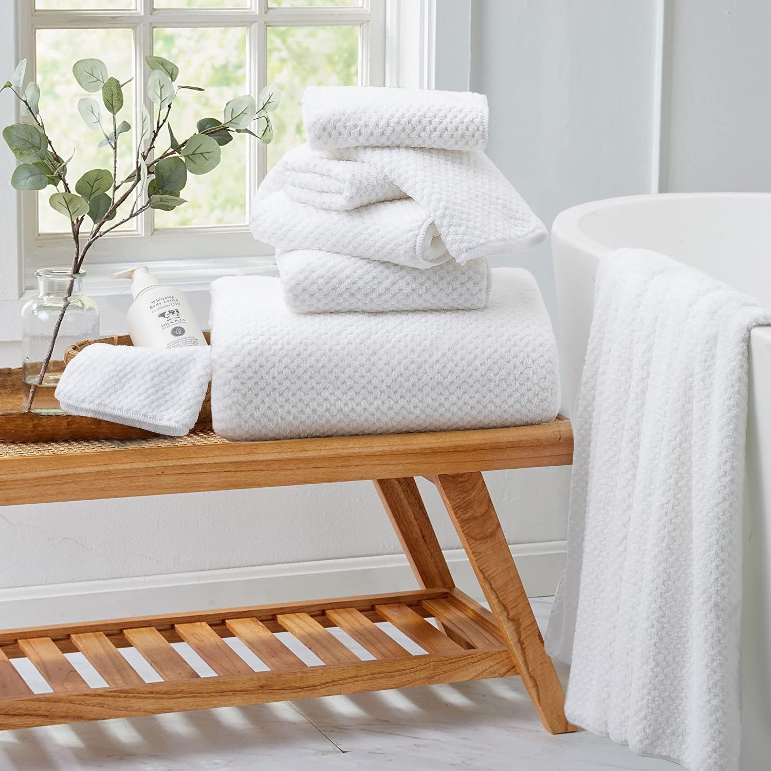 8 Piece Bathroom Towel Set White |2 Oversized Large Bath Towels Sheet,2 Hand Towels And 4 Washcloths| 600Gsm Ultra Soft Luxury P