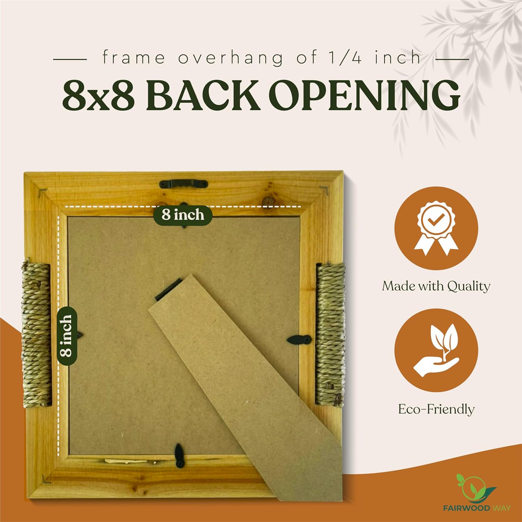 Fairwood Way - Rattan and Wood Picture Frame for 8x8 Inch Photo or Artwork - Boho, Coastal, or Beach Photo Frame, Wooden Decorat