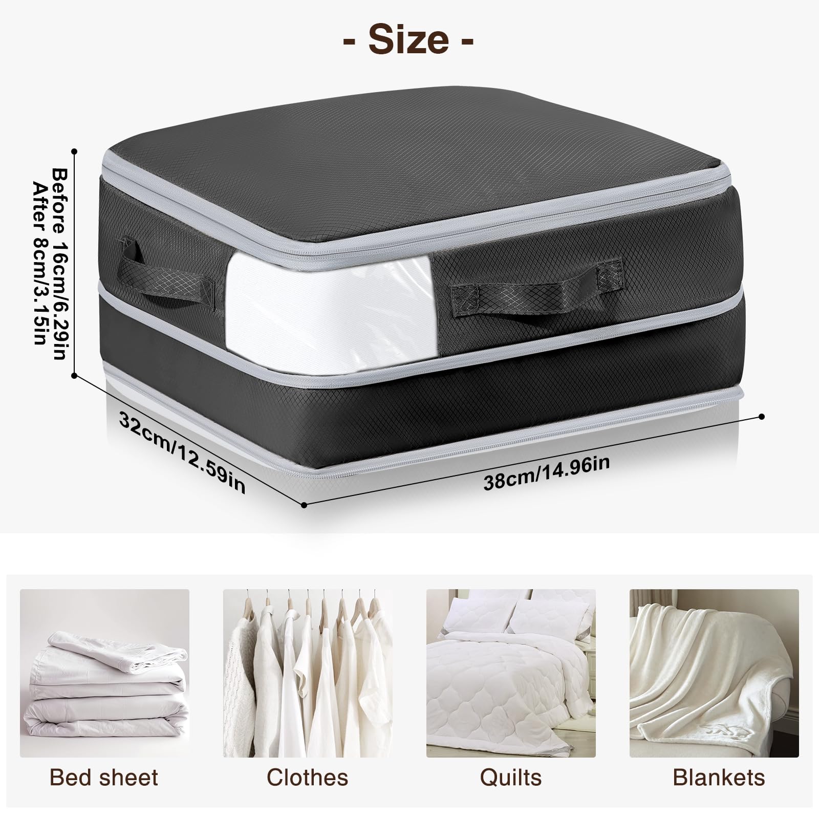 DIMJ Clothes Storage Bag 8 Pack, Compression Storage Bags for Blanket, Sweater, Jacket, Closet, Sheet Storage Organizer with Win