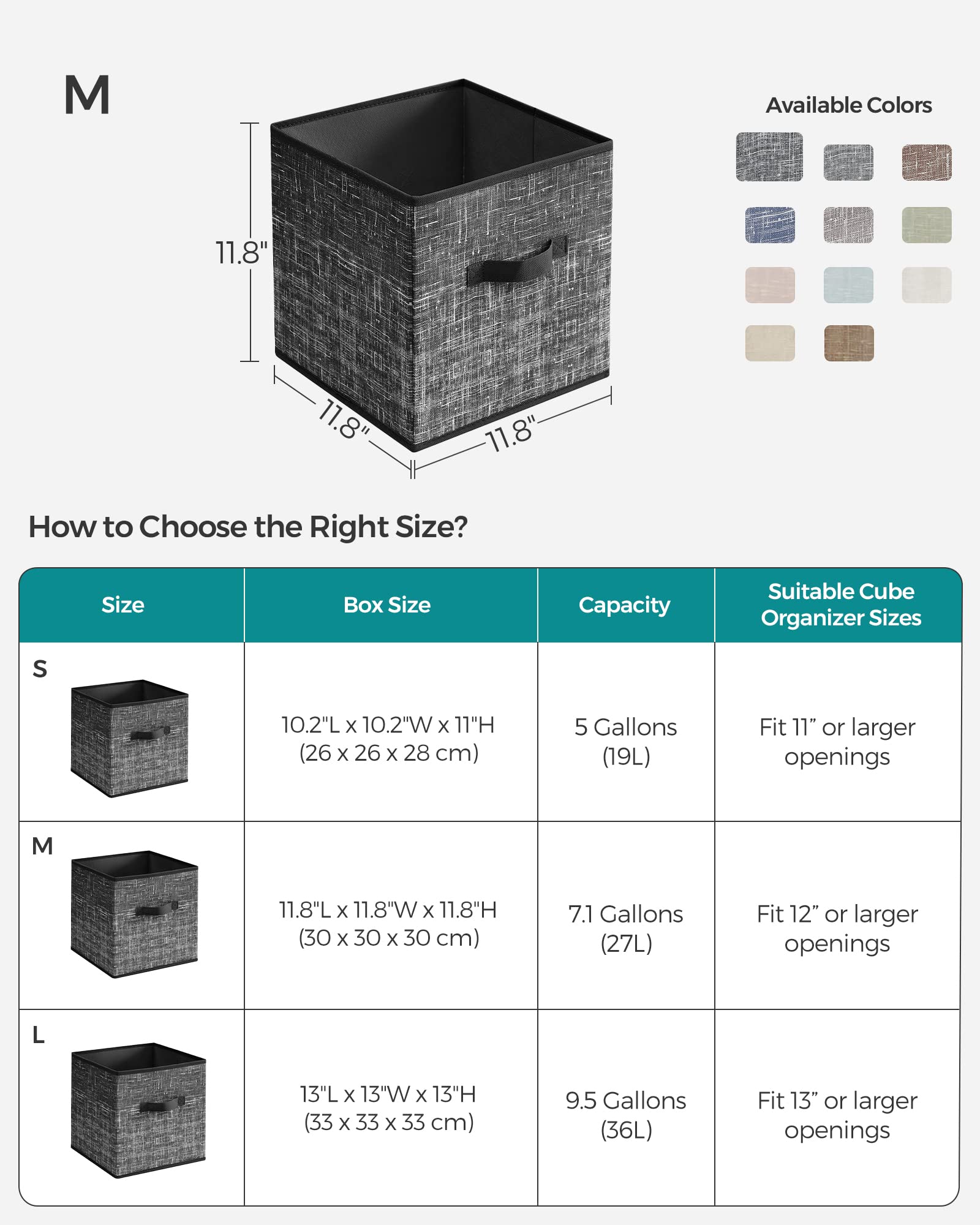 Songmics Storage Cubes, 11.8-Inch Non-Woven Fabric Bins With Double Handles, Set Of 6, Closet Organizers For Shelves, Foldable,