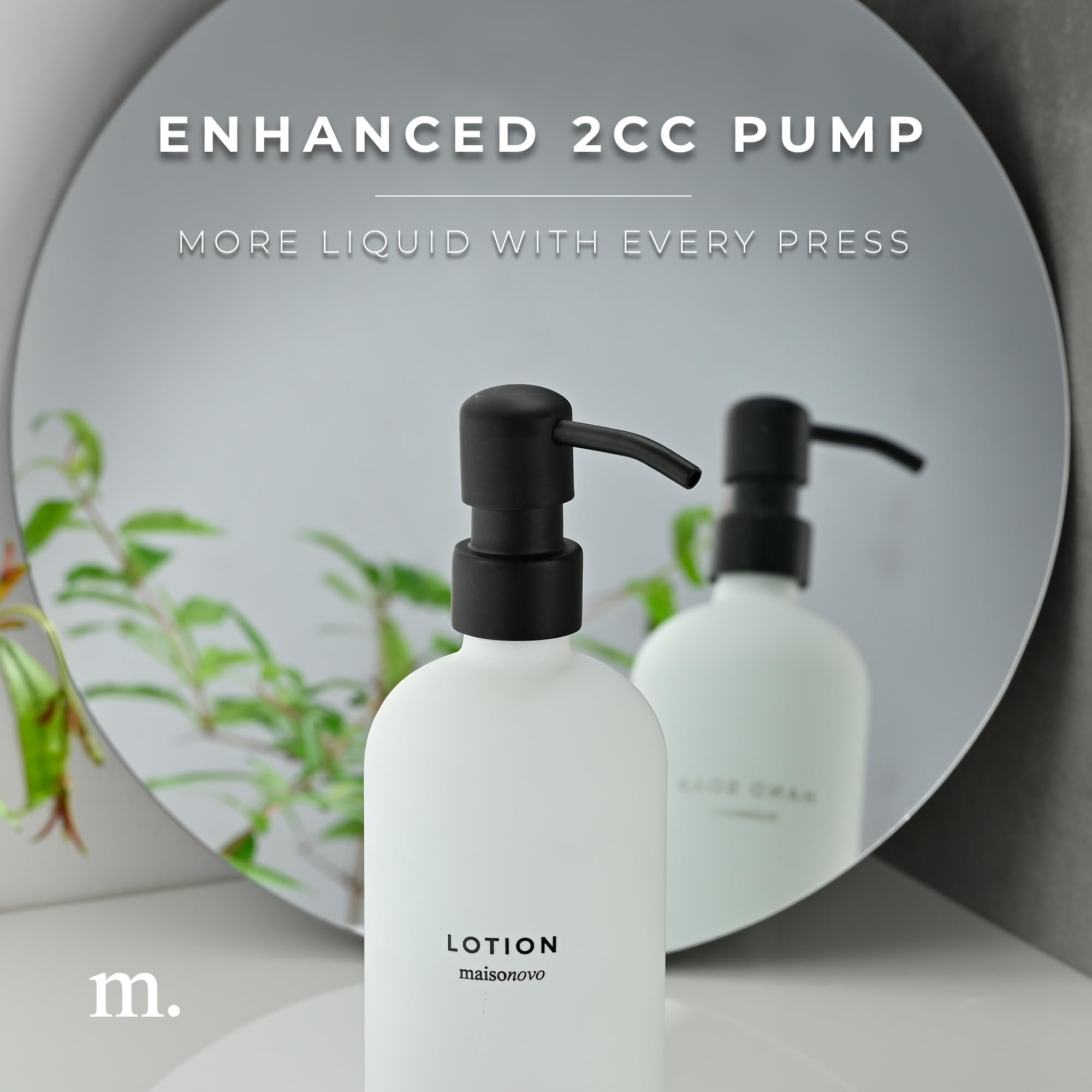 Maisonovo Soap And Lotion Dispenser Set - 16.9 Fl Oz White Hand Soap Dispenser Glass With Black Pump Set Of 2 And Concrete Tray