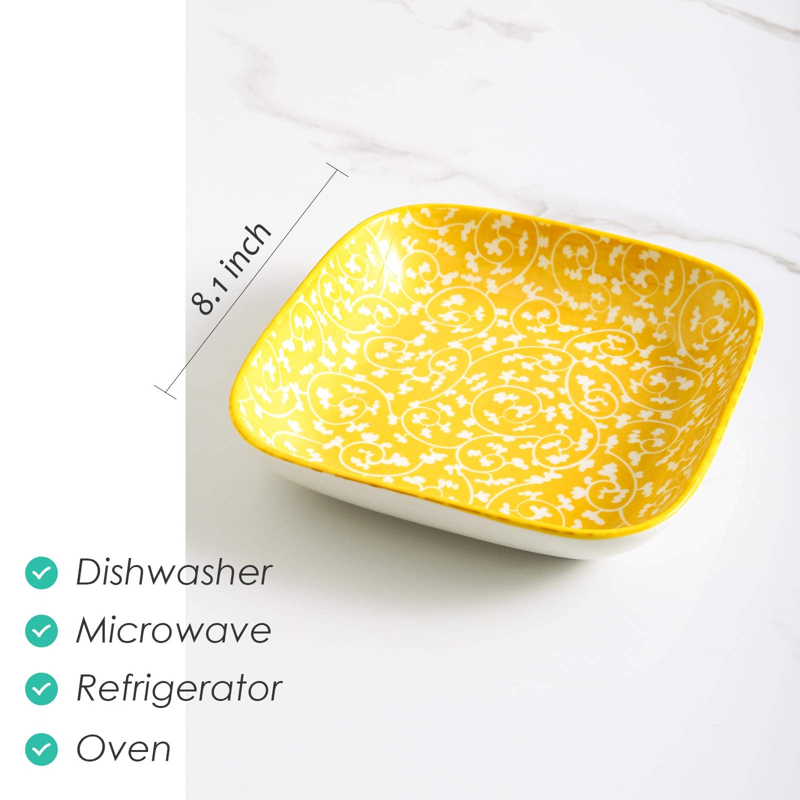 Selamica Porcelain 8-Inch Square Dinner Plates, Salad Pasta Bowls, Set Of 6, Assorted Colors