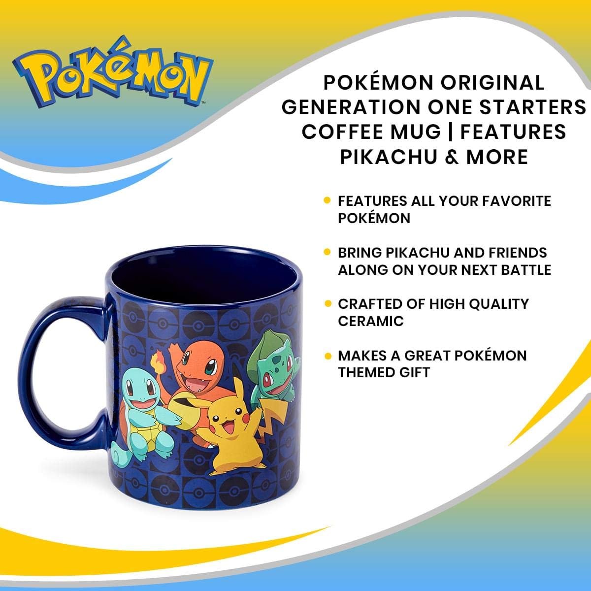 Pokmon Original Generation One Starters Coffee Mug | Features Pikachu & More