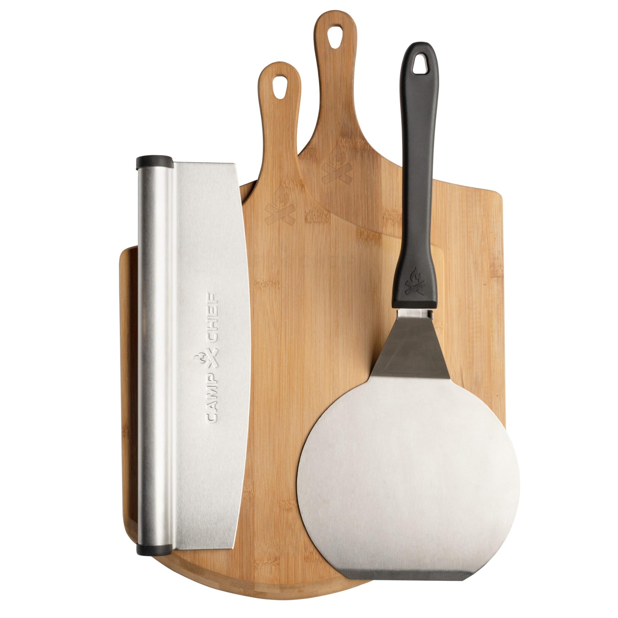 Camp Chef Pizza Accessories Kit - Includes 2 Pizza Peel, 1 Pizza Spatula & 1 Rocking Pizza Cutter - Premium Pizza Kit For Indoor
