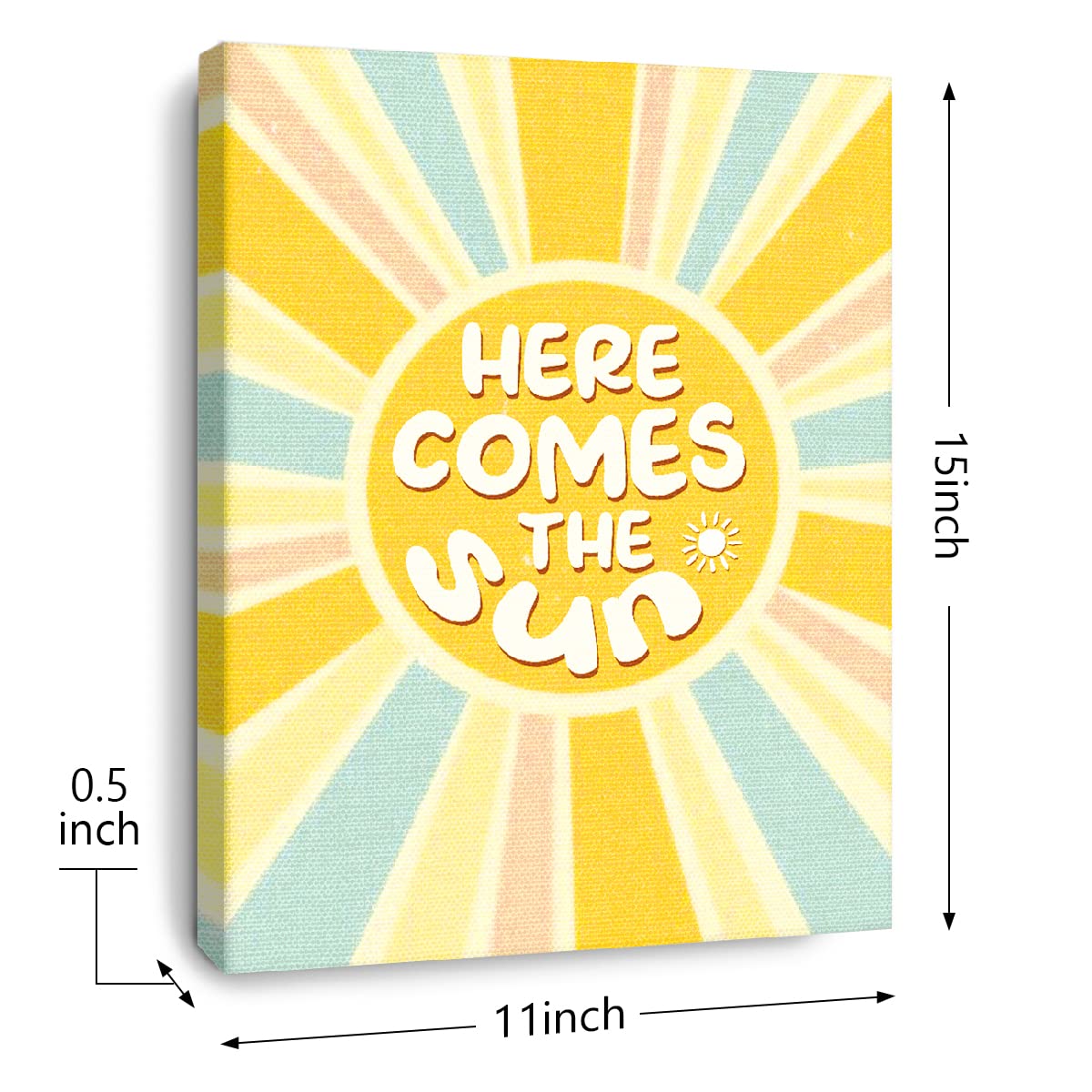 Here Comes The Sun Canvas Wall Art,Inspirational Summer Decor,Preppy Style Sun Canvas Poster Print For College Teen Girls Trendy