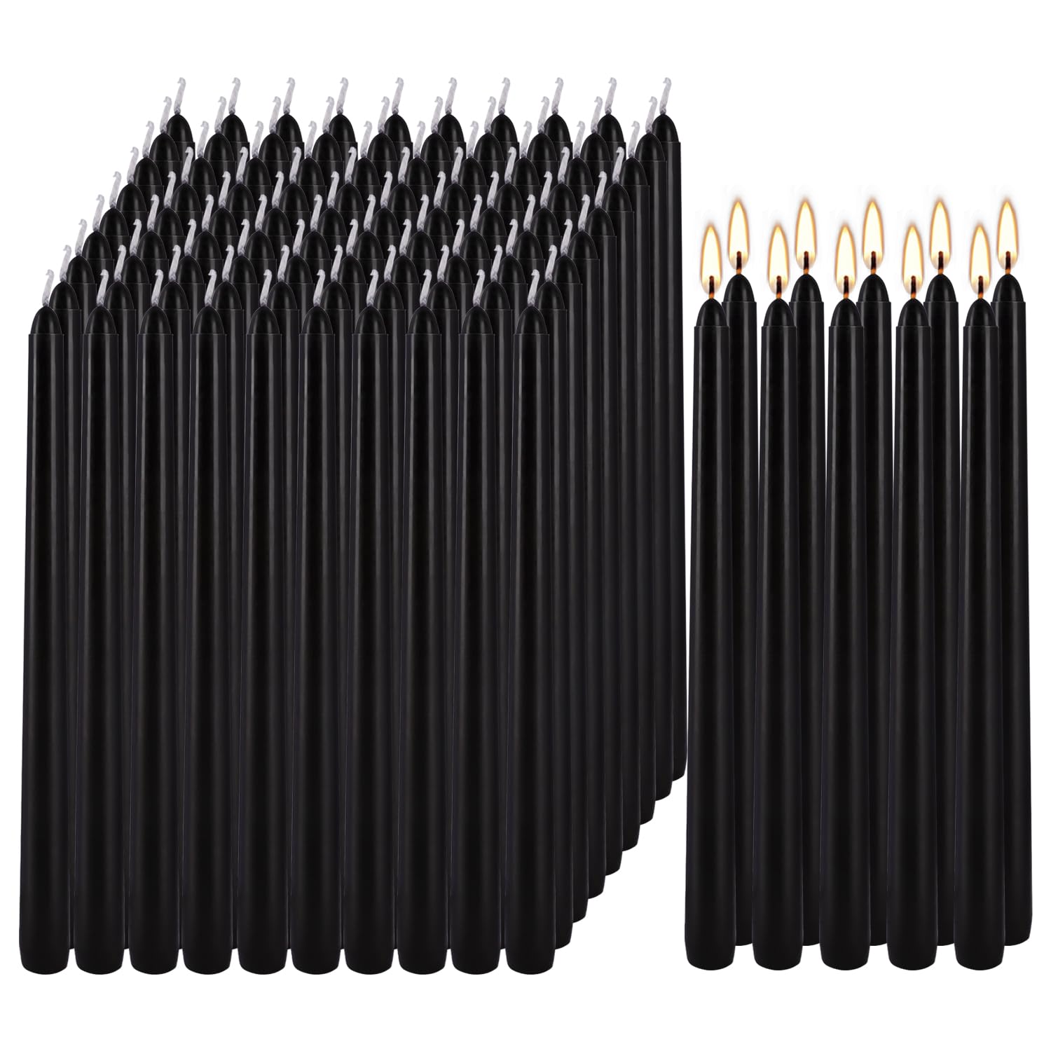 Halloween 100 Pcs Black Taper Candles 10 Inch (H) Dripless Tapered Candles Smokeless Long Candles Tall Unscented Dinner Candle f